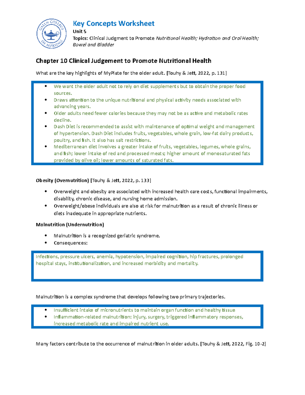 Unit 5 Key Concepts Worksheet - Unit 5 Topics: Clinical Judgment to ...