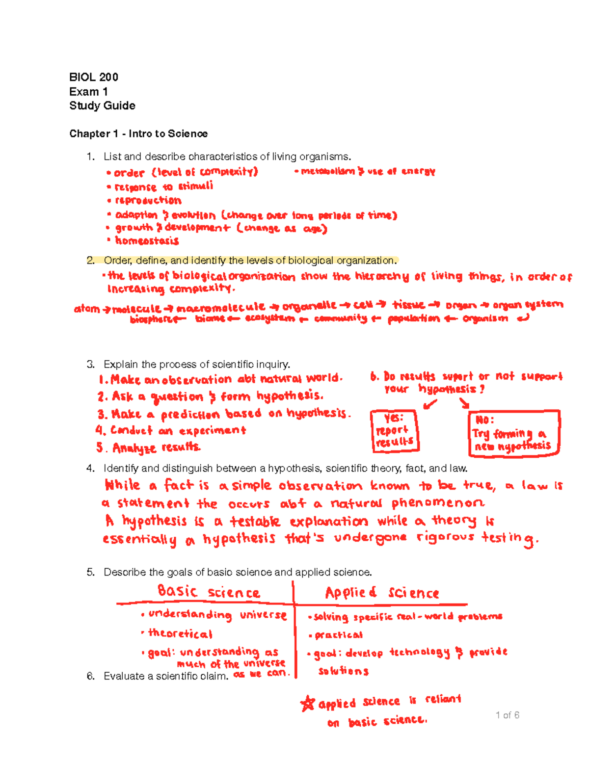 BIOL 200 Exam 1 Comprehensive Study Guide for Chapters 1-4 - Studocu