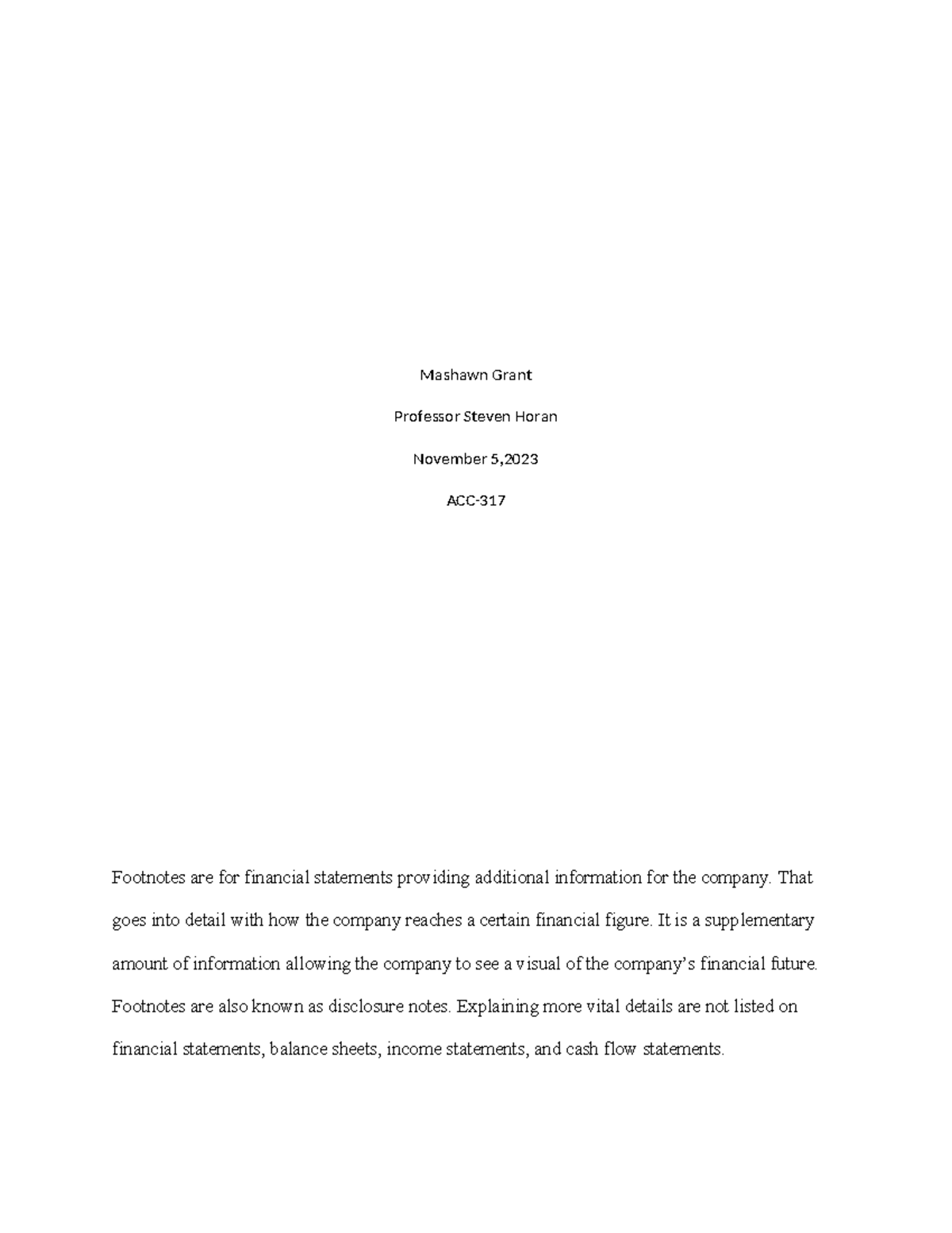 ACC-317 Financial Statements: Understanding Footnotes and Disclosures ...