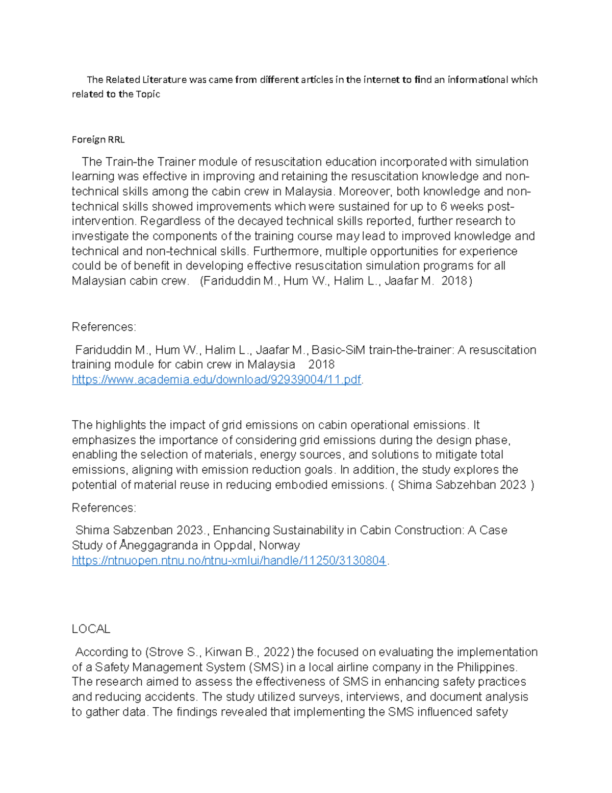 RRL on Resuscitation Education and Safety Management System in Aviation ...