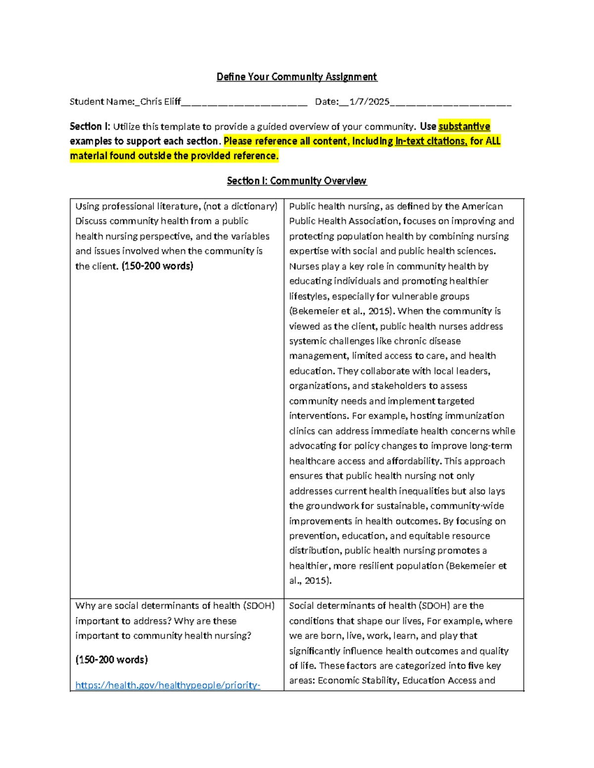 NSG323-Unit 1 Assignment: Community Health Overview and Challenges ...
