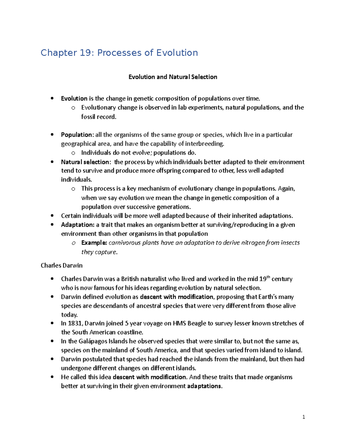 Chapter 19 Processes of Evolution Notes F2021 - Chapter 19: Processes ...
