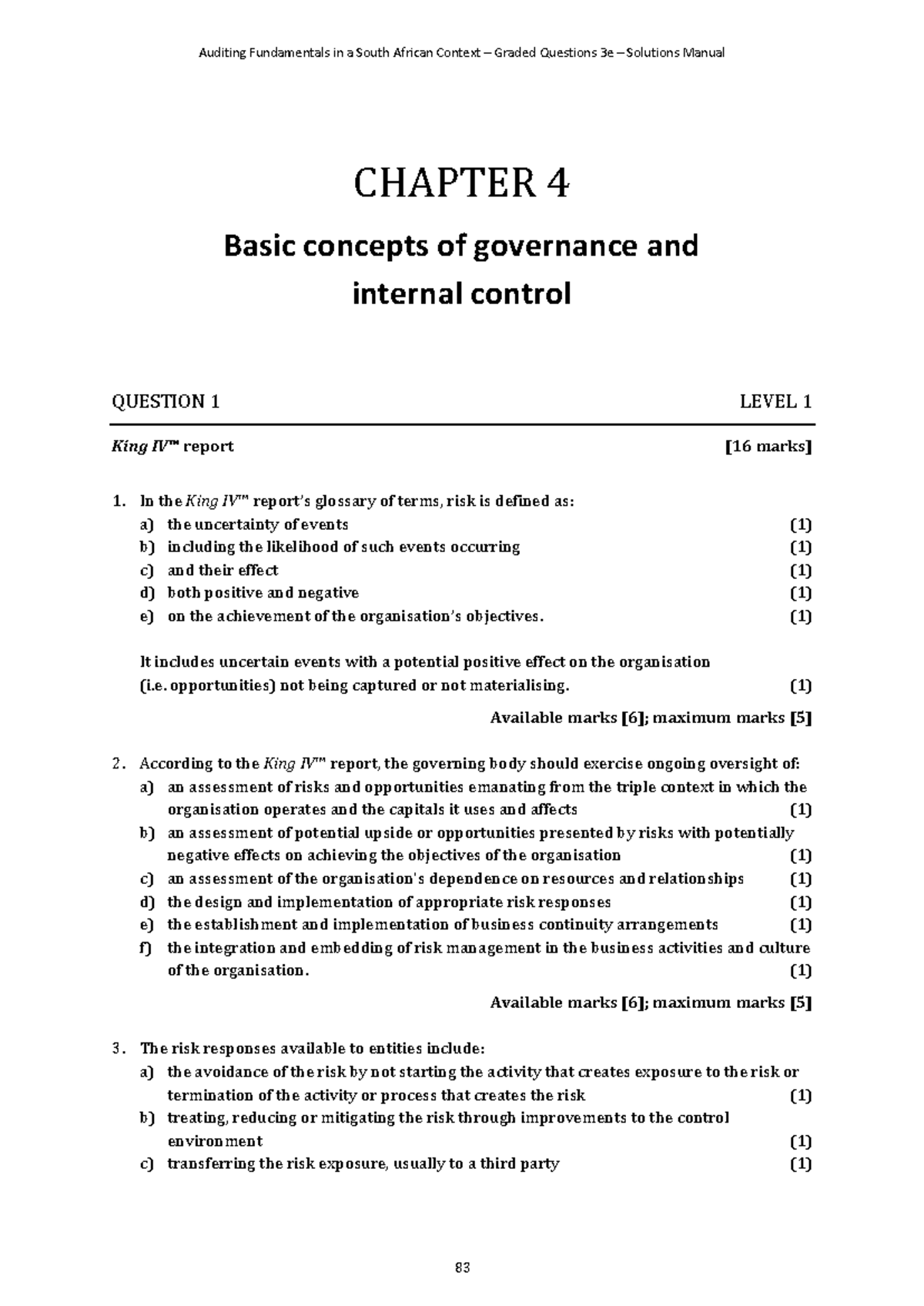 Chapter 4 Graded Questions on Governance & Internal Control - Auditing ...