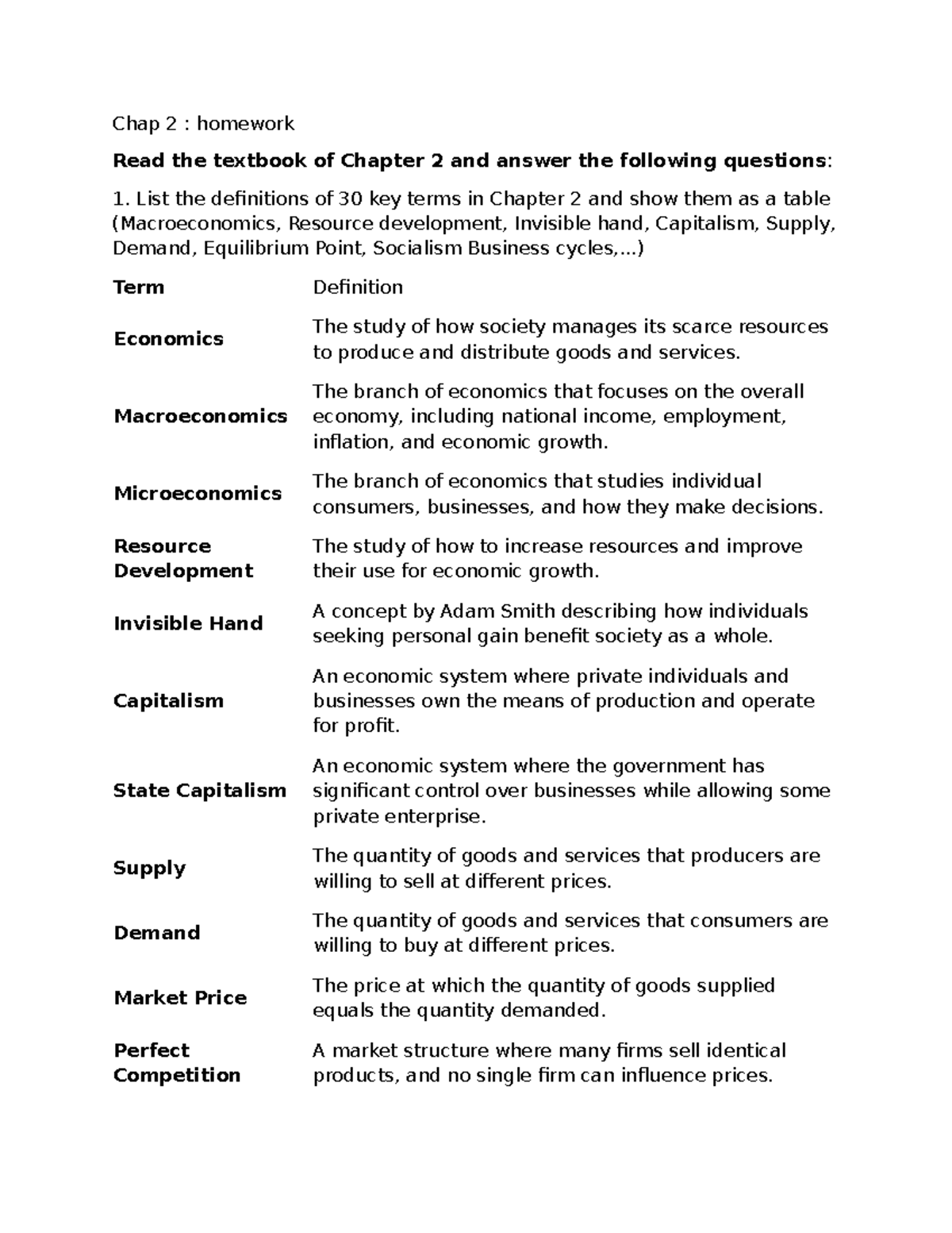 Chap 2: Key Terms & Economic Concepts Homework - Studocu