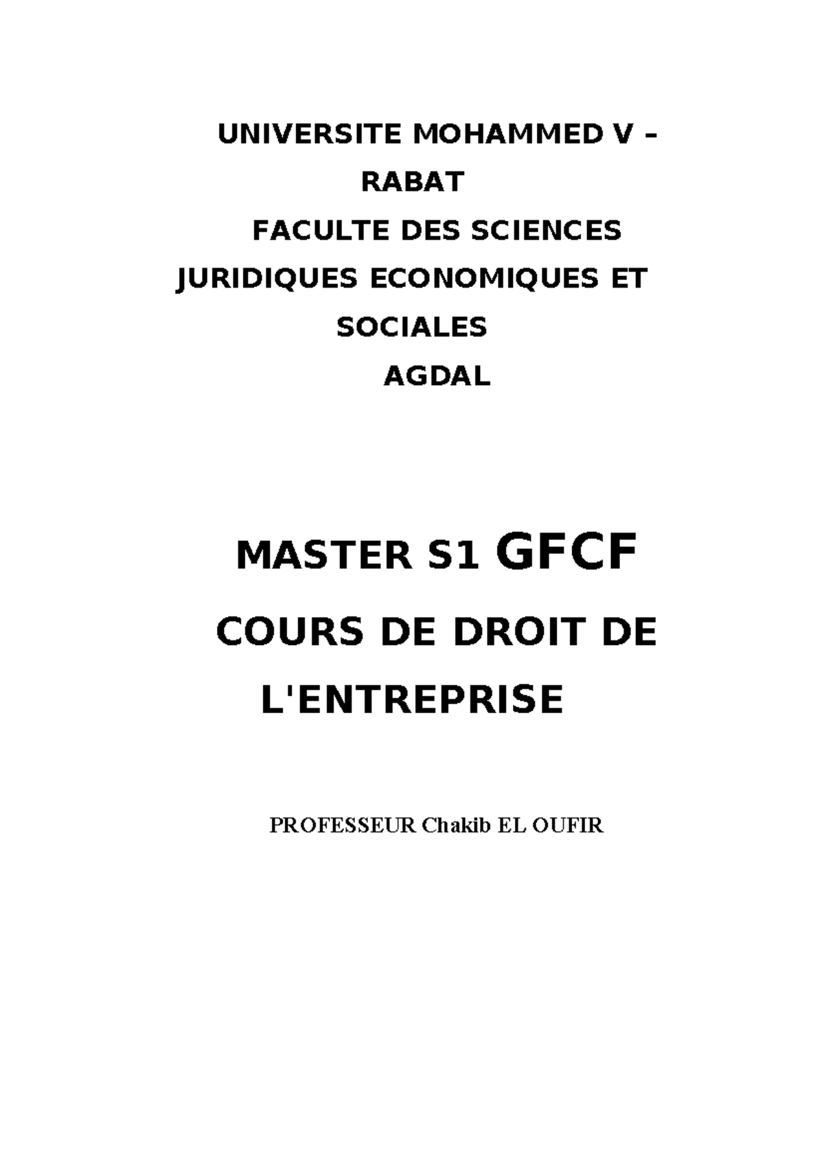 Cours de Droit de l'Entreprise - Master GFCF 2023-2024 - Studocu