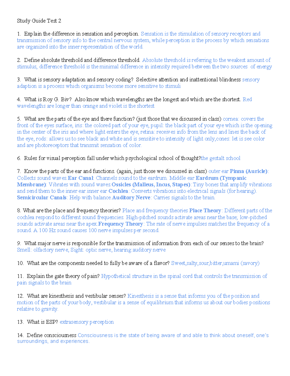 Study Guide: Sensation & Perception - PSY 101 Test 2 - Studocu