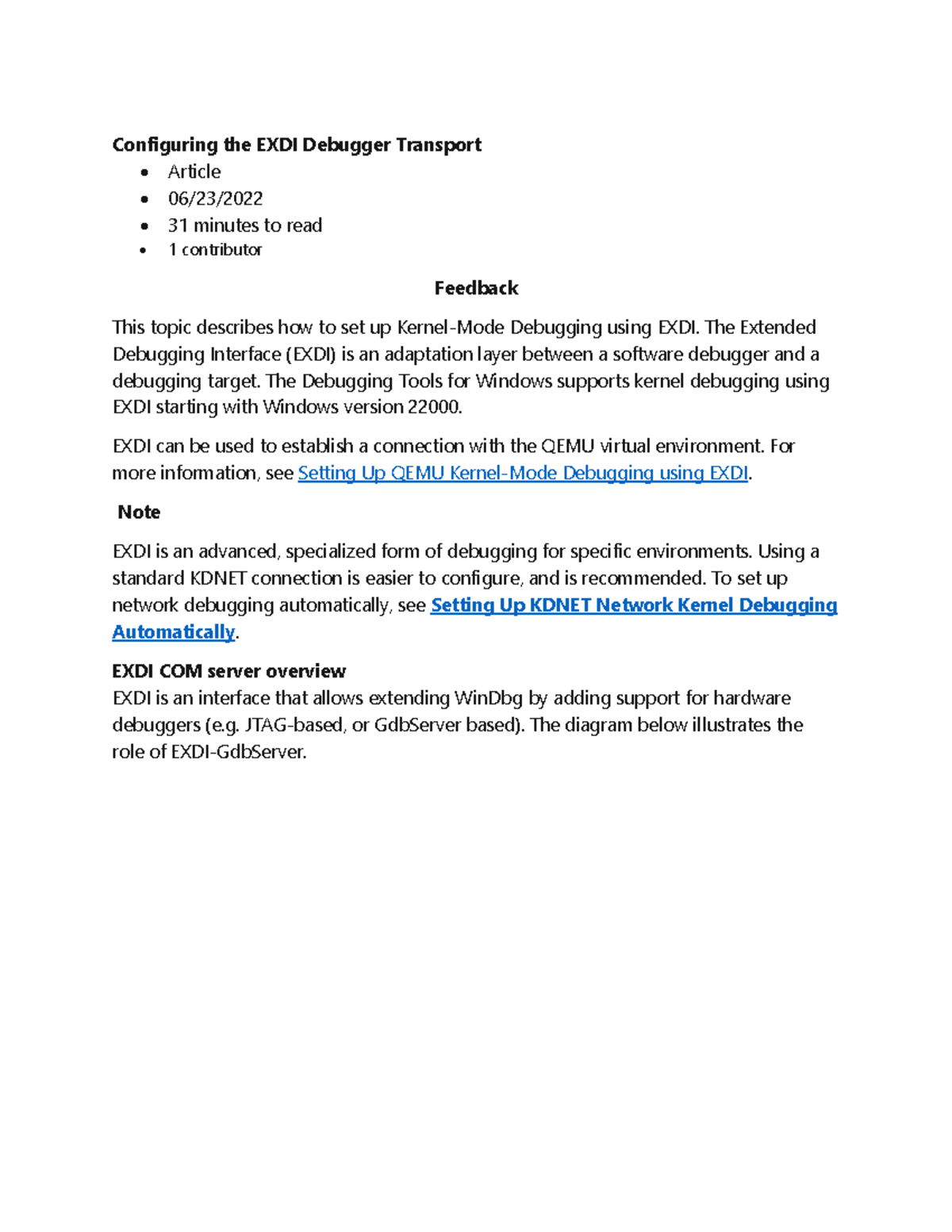 Configuring EXDI Debugger Transport for Kernel Mode Debugging - Studocu