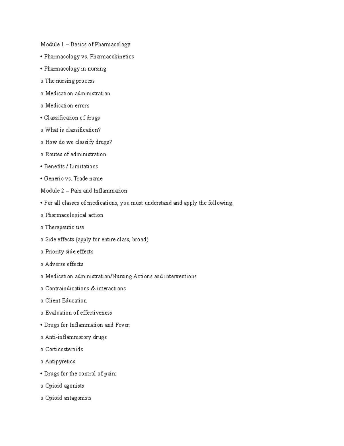 NUR 334 Exam 1 Study Guide & Notes - Module 1 – Basics of Pharmacology ...