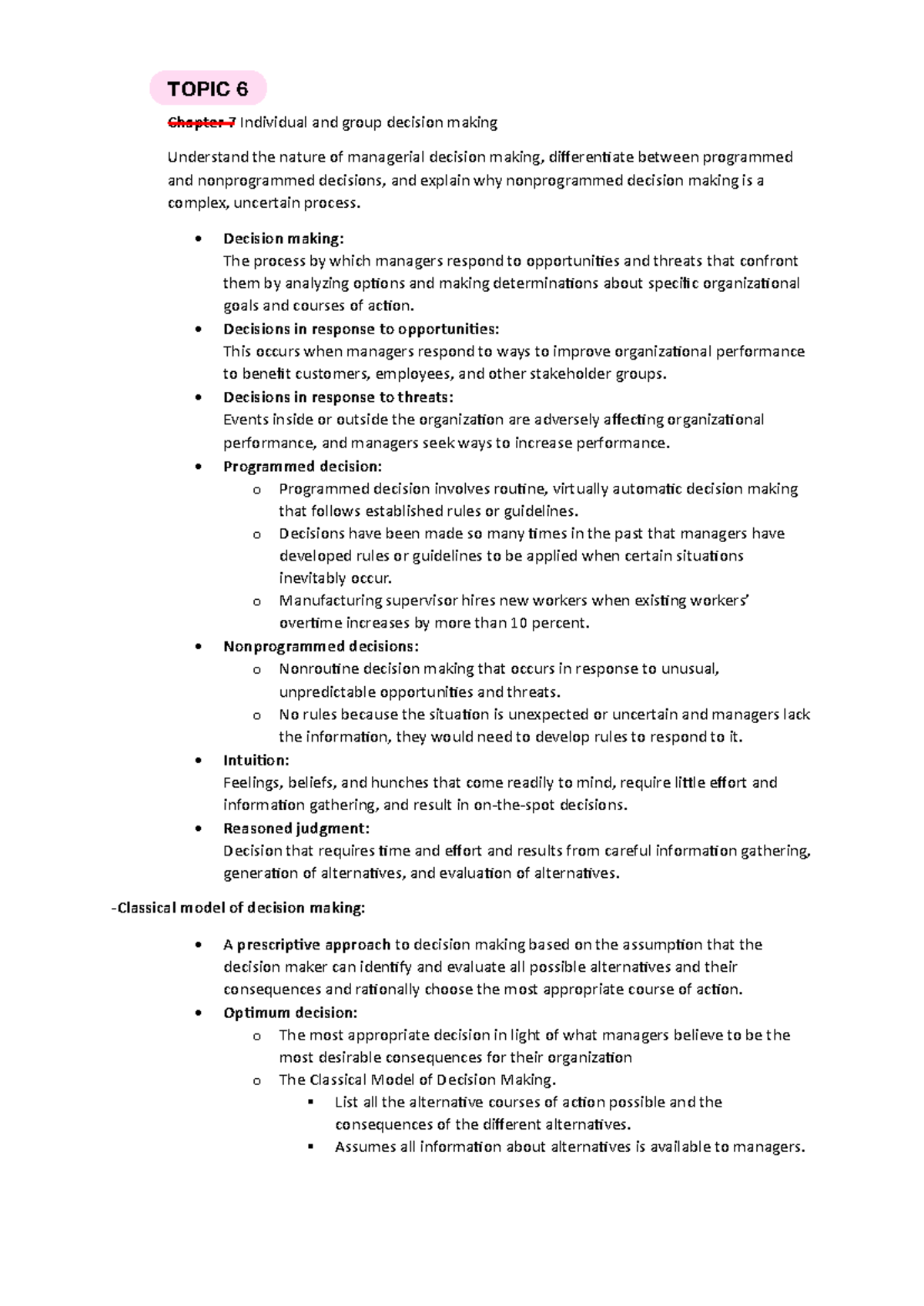 BPMN1013 Principles of Management: Chapter 7 Decision Making ...