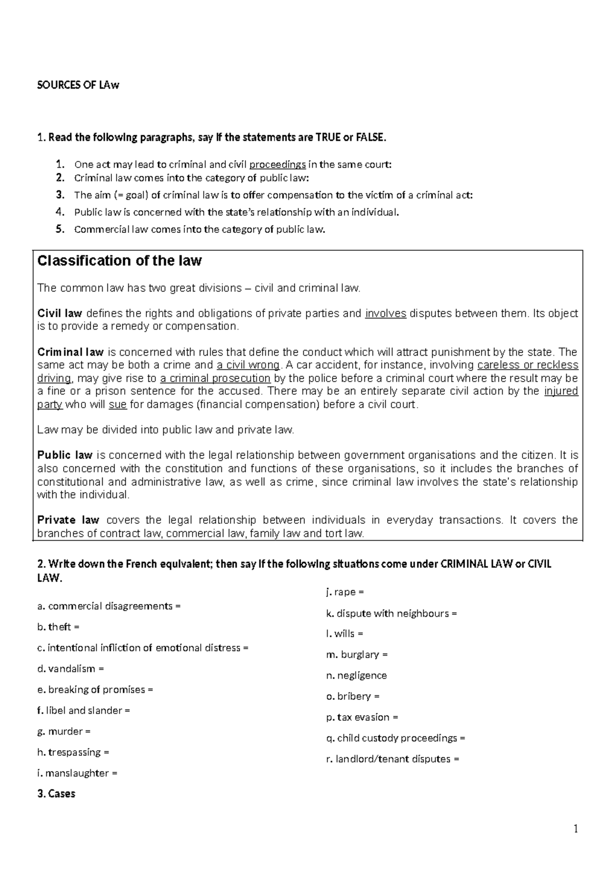 Sources of Law: Civil and Criminal Articles L1 - Studocu