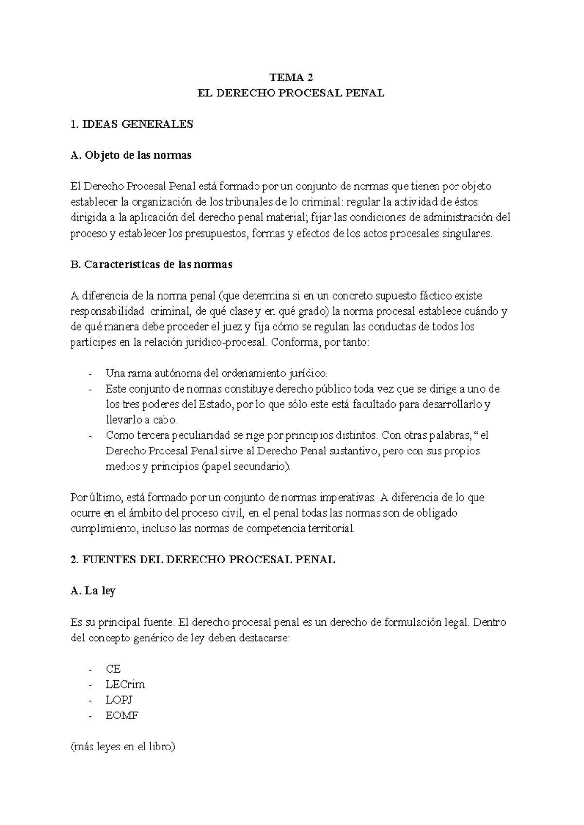 Tema 2: Derecho Procesal Penal - Ideas Generales y Principios - Studocu