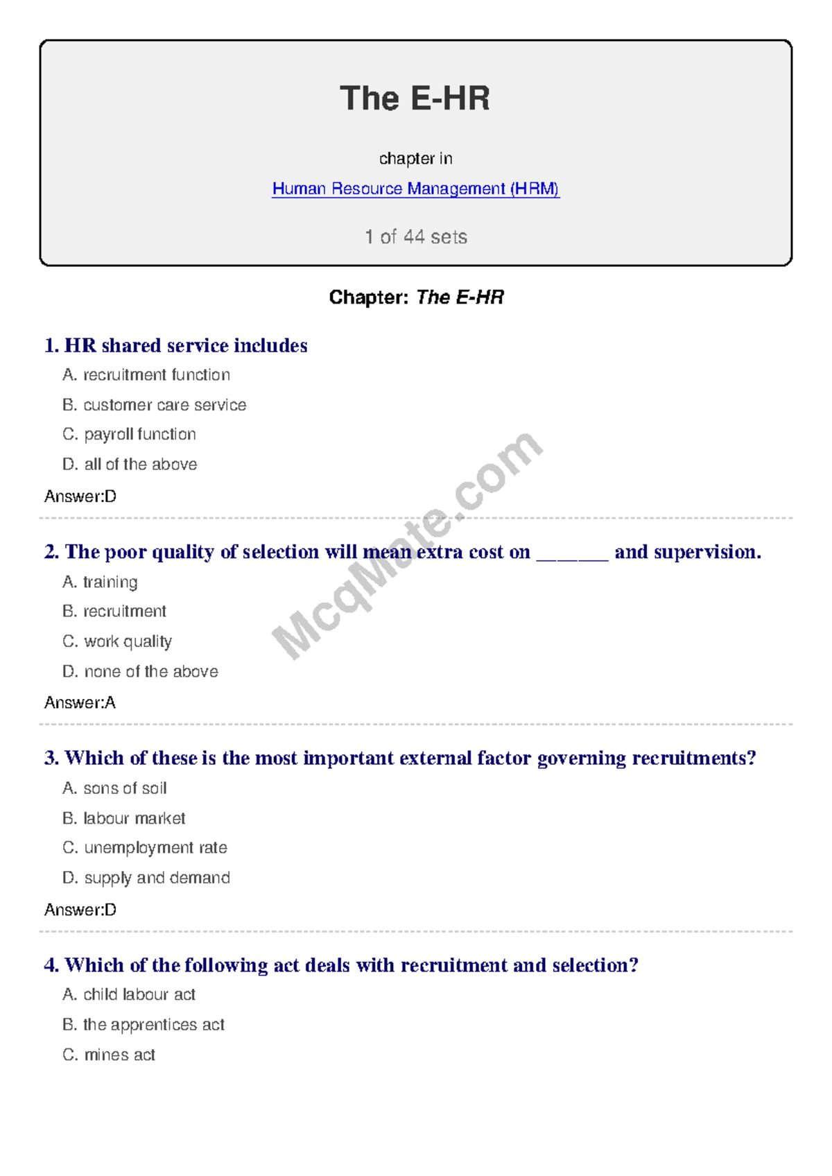The-e-hr-human-resource-management [set 1] - McqMate The E-HR chapter ...