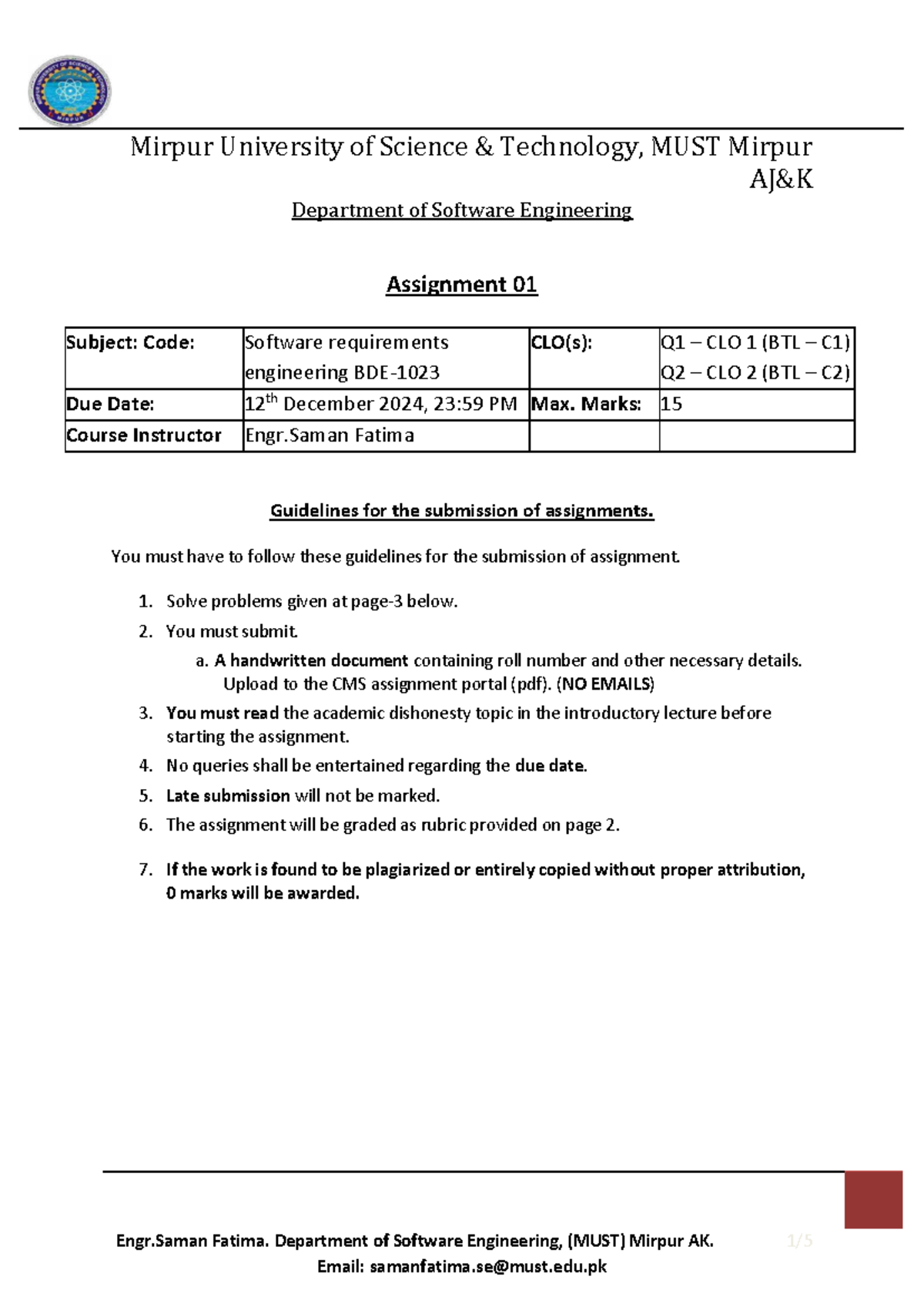 21-25 Assignmnet 1 - Assignment 1 SRE - AJ&K Department of Software ...
