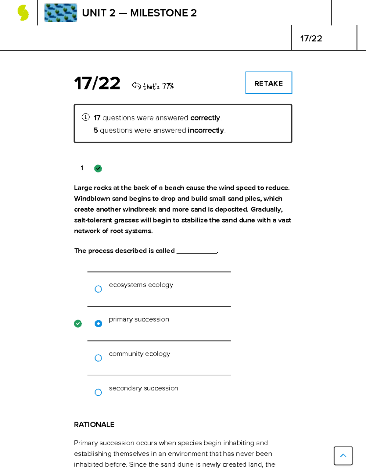 Sophia Envi Sci Milestone 2 - 1 17/22 that's 77% RETAKE 17 questions ...