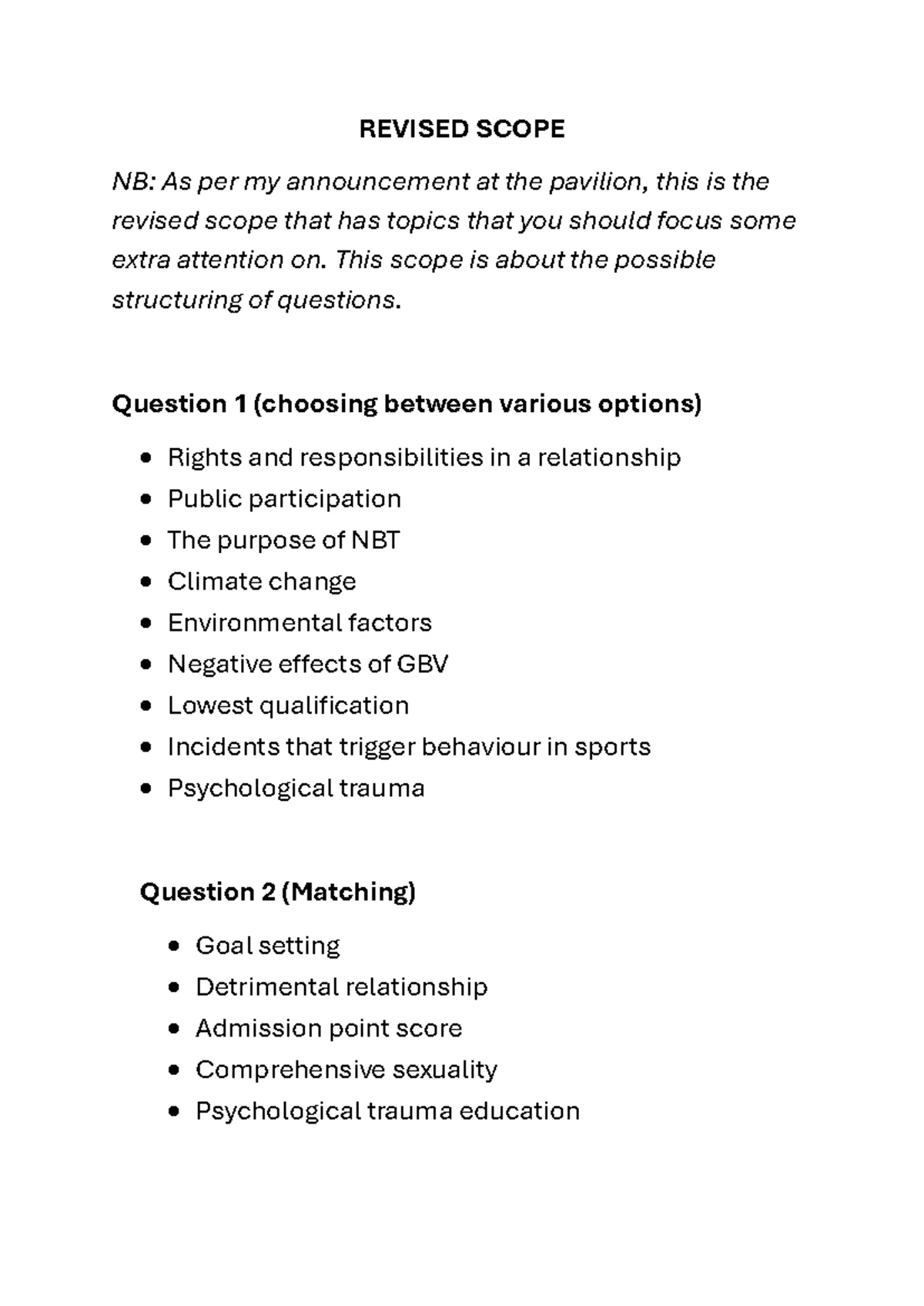 Grade 10 & 11 June Controlled Test Scope 2025: Key Concepts & Issues ...