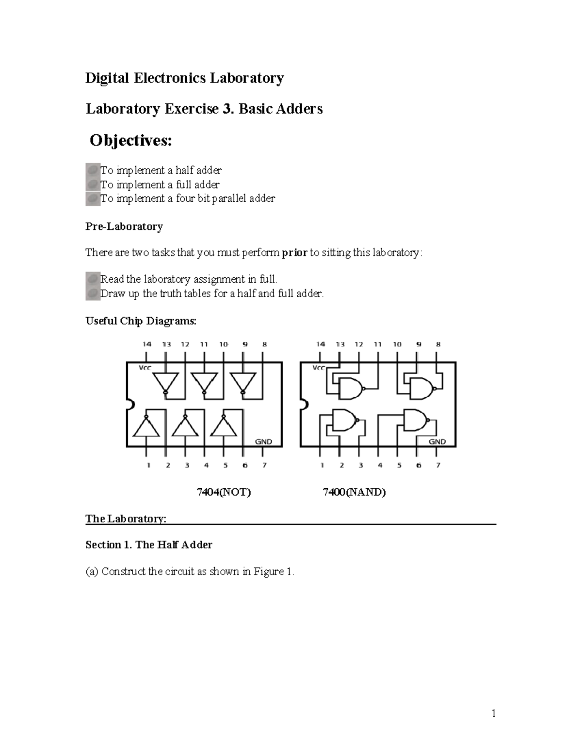 Digital Electronics Lab (EE101) Exercise 3: Basic Adders - Studocu
