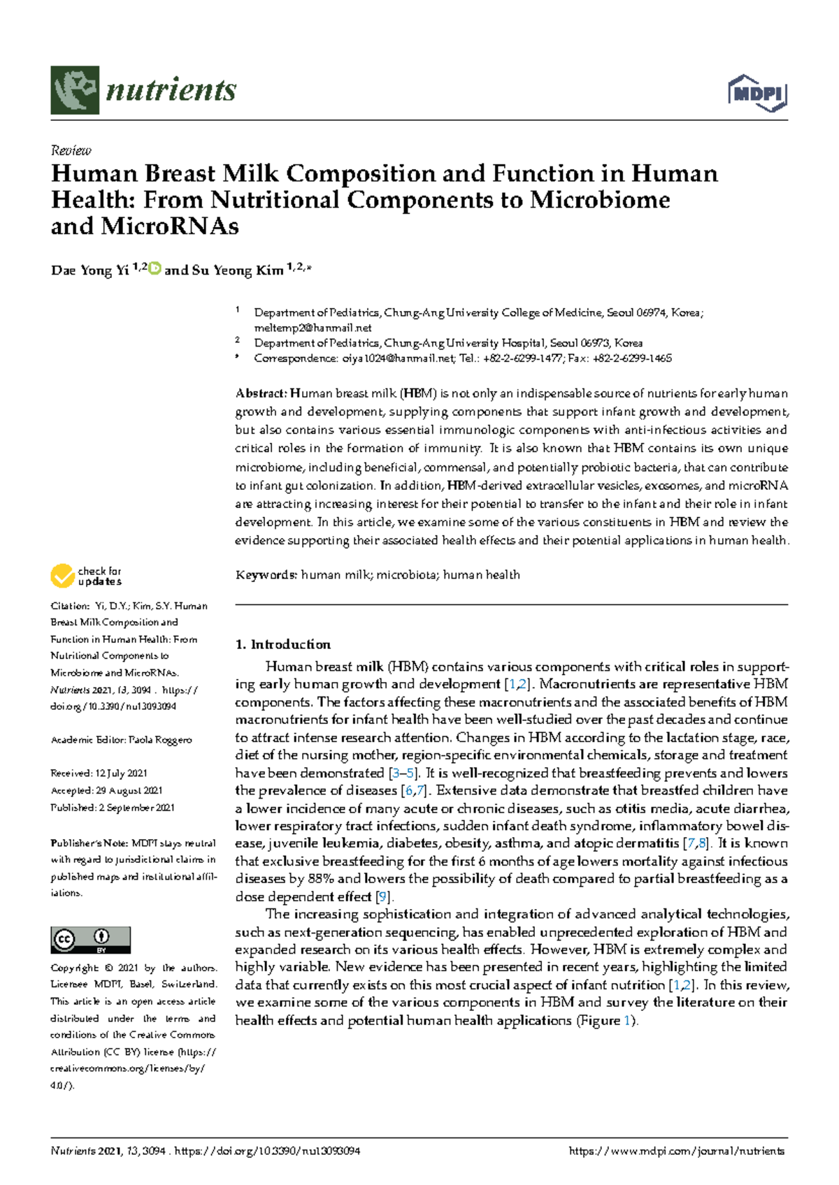 nutrition abbbb - nutrients Review Human Breast Milk Composition and ...
