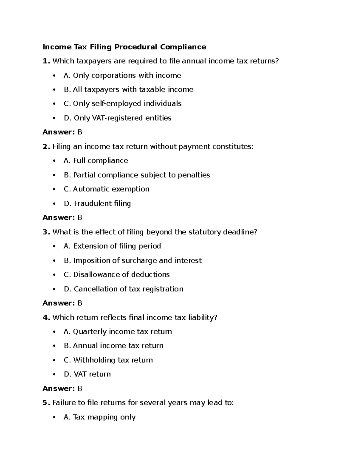 Income Tax Filing Compliance: Key Procedures and Requirements - Studocu