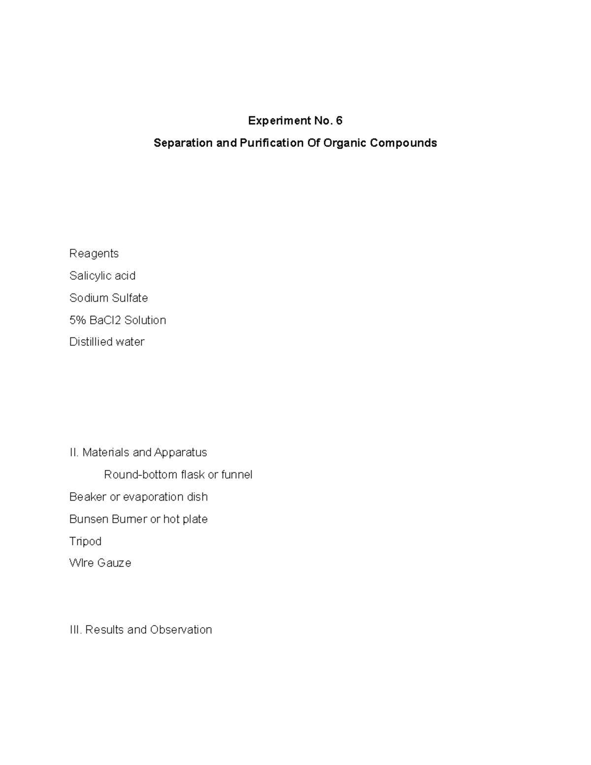 Chem 101 Lab Report 6: Separation & Purification of Organic Compounds ...