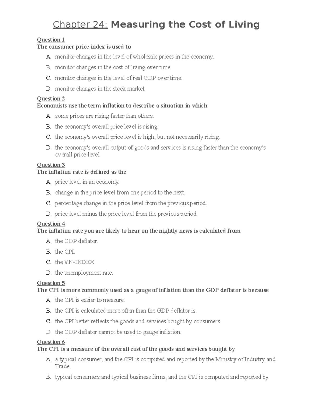 Quiz #2: Understanding the Cost of Living in Chapter 24 - Studocu