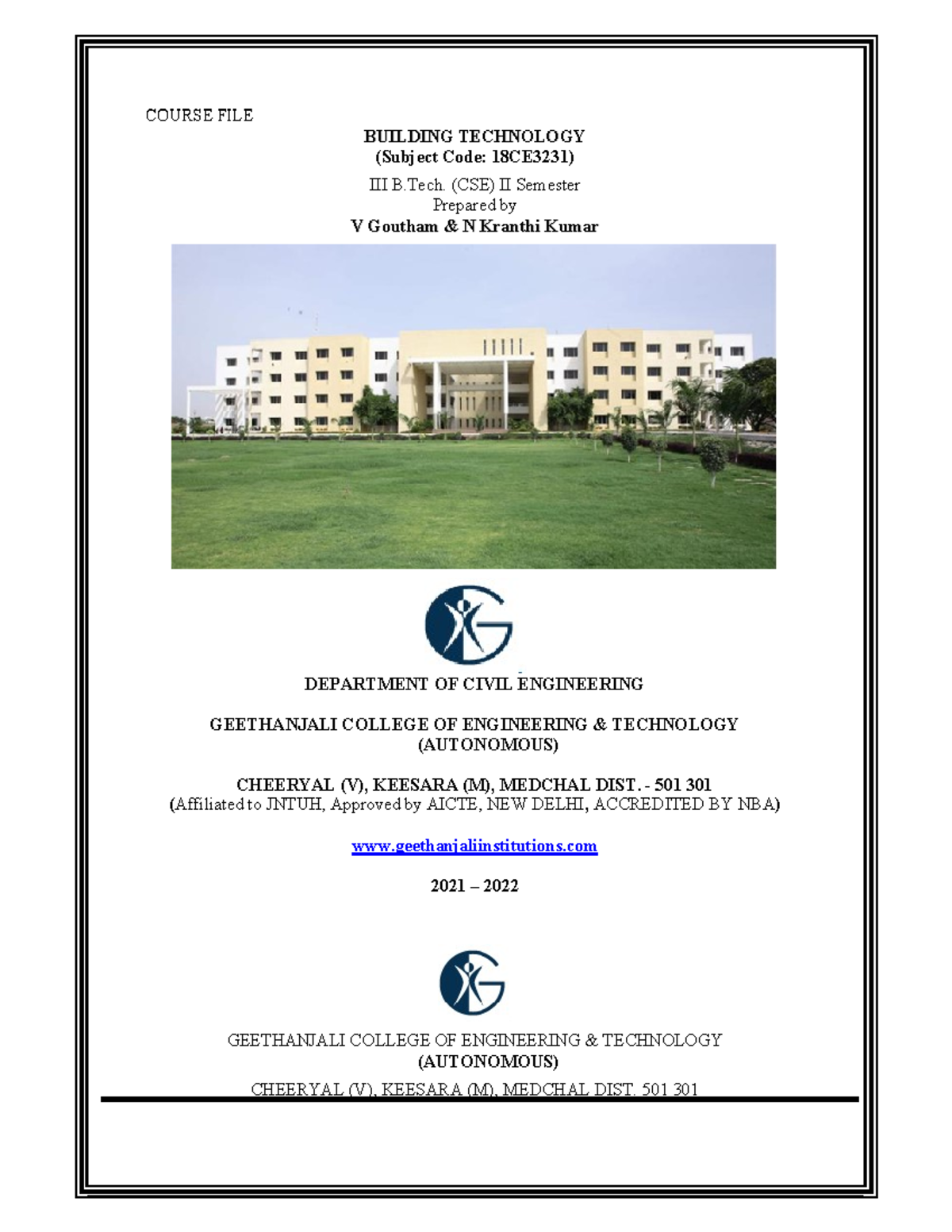 Building Technology Notes - COURSE FILE B B U U I I L L D D I I N N G G ...