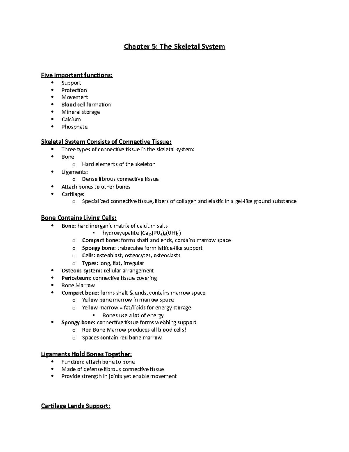 Chapter 5: The Skeletal System Overview and Functions - Studocu