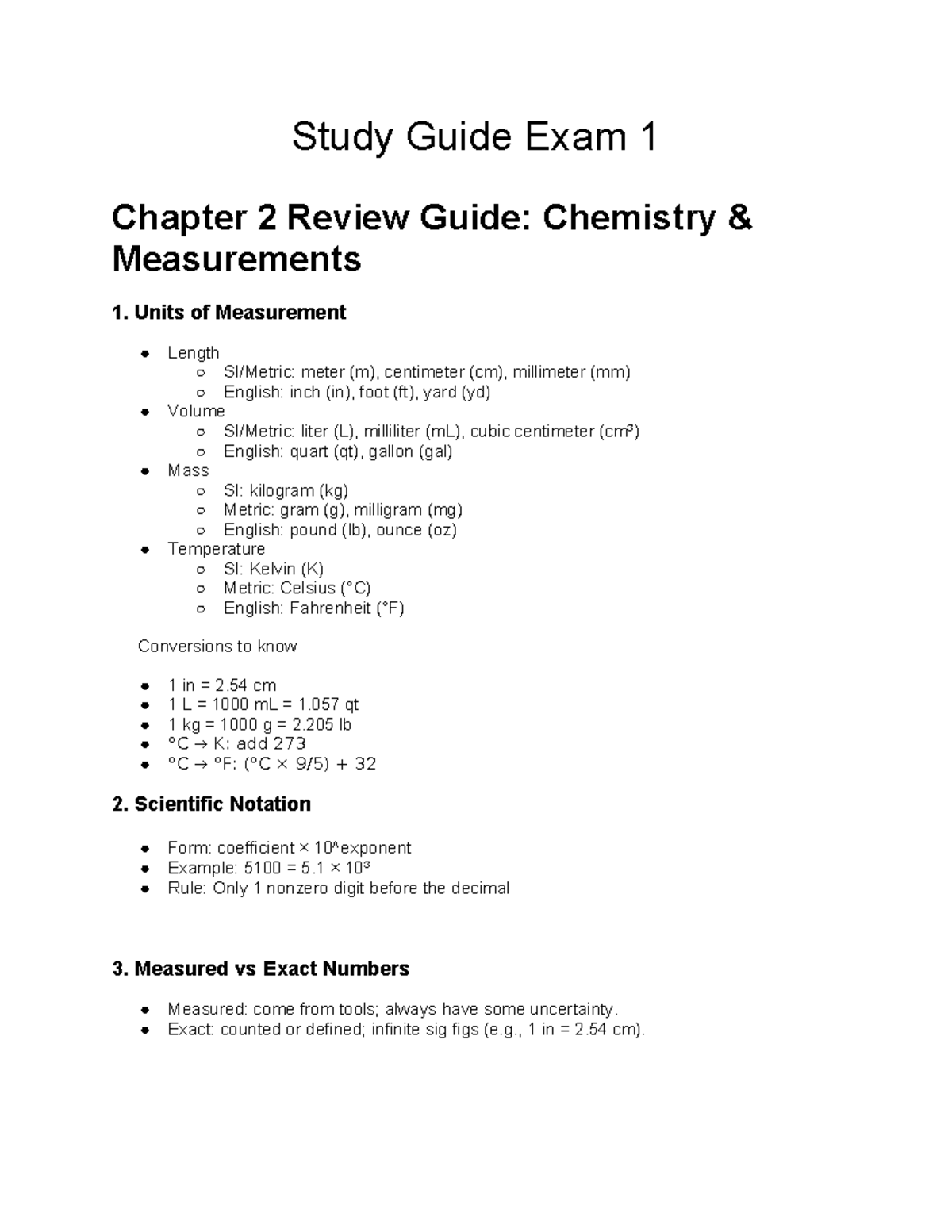 Chemistry Study Guide: Exam 1 Review for CHM101 - Studocu