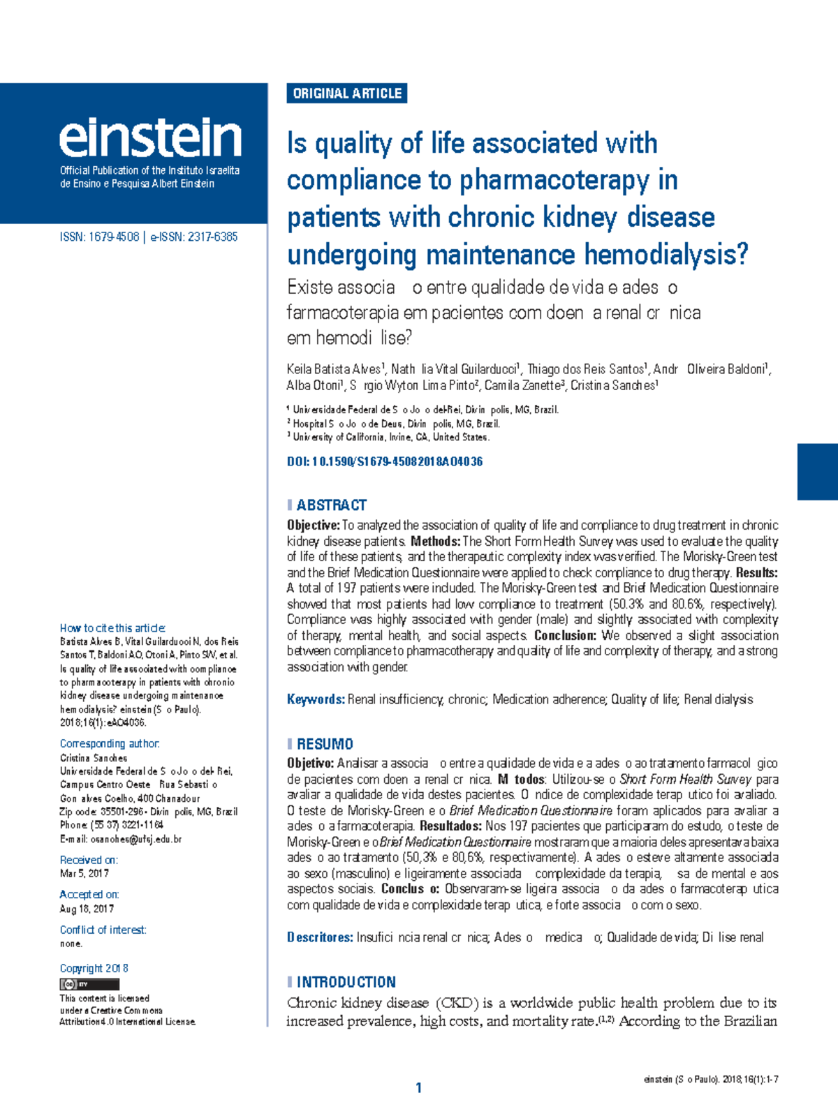 Quality of Life and Pharmacotherapy Compliance in CKD Patients on ...