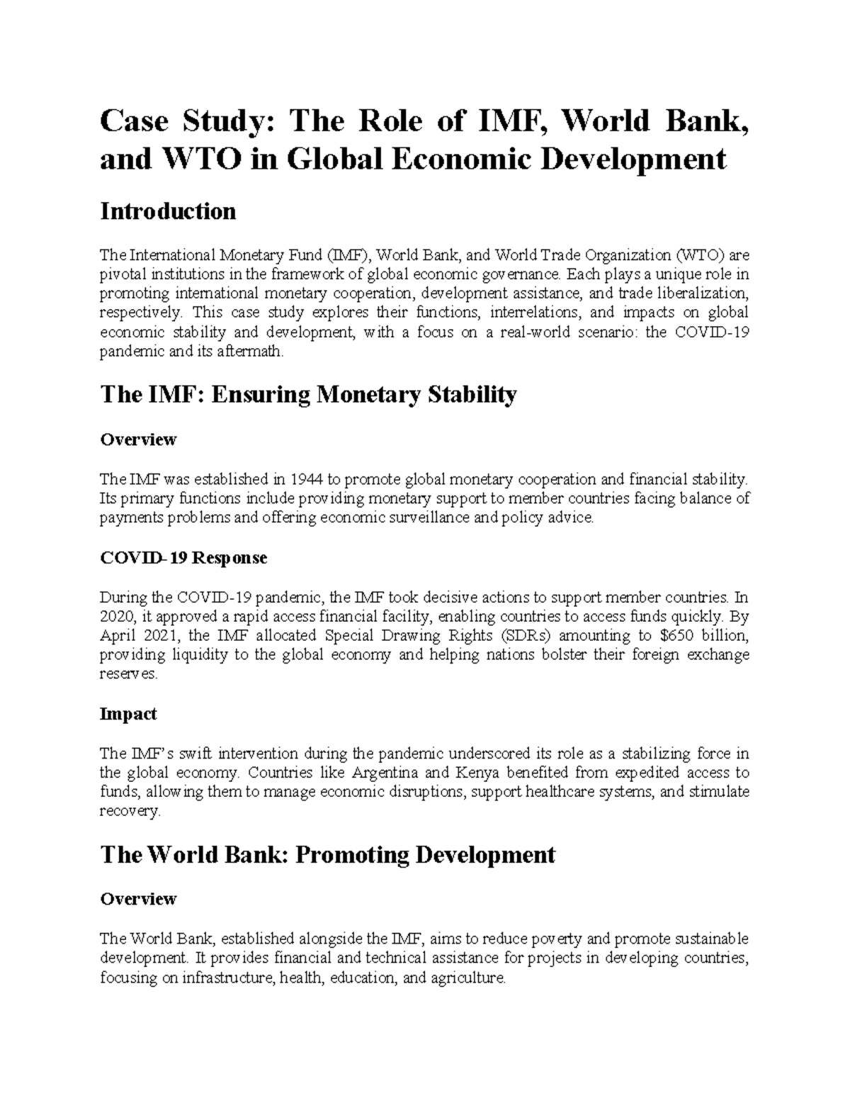 CASE Study 3: IMF, World Bank & WTO in Global Economic Development ...