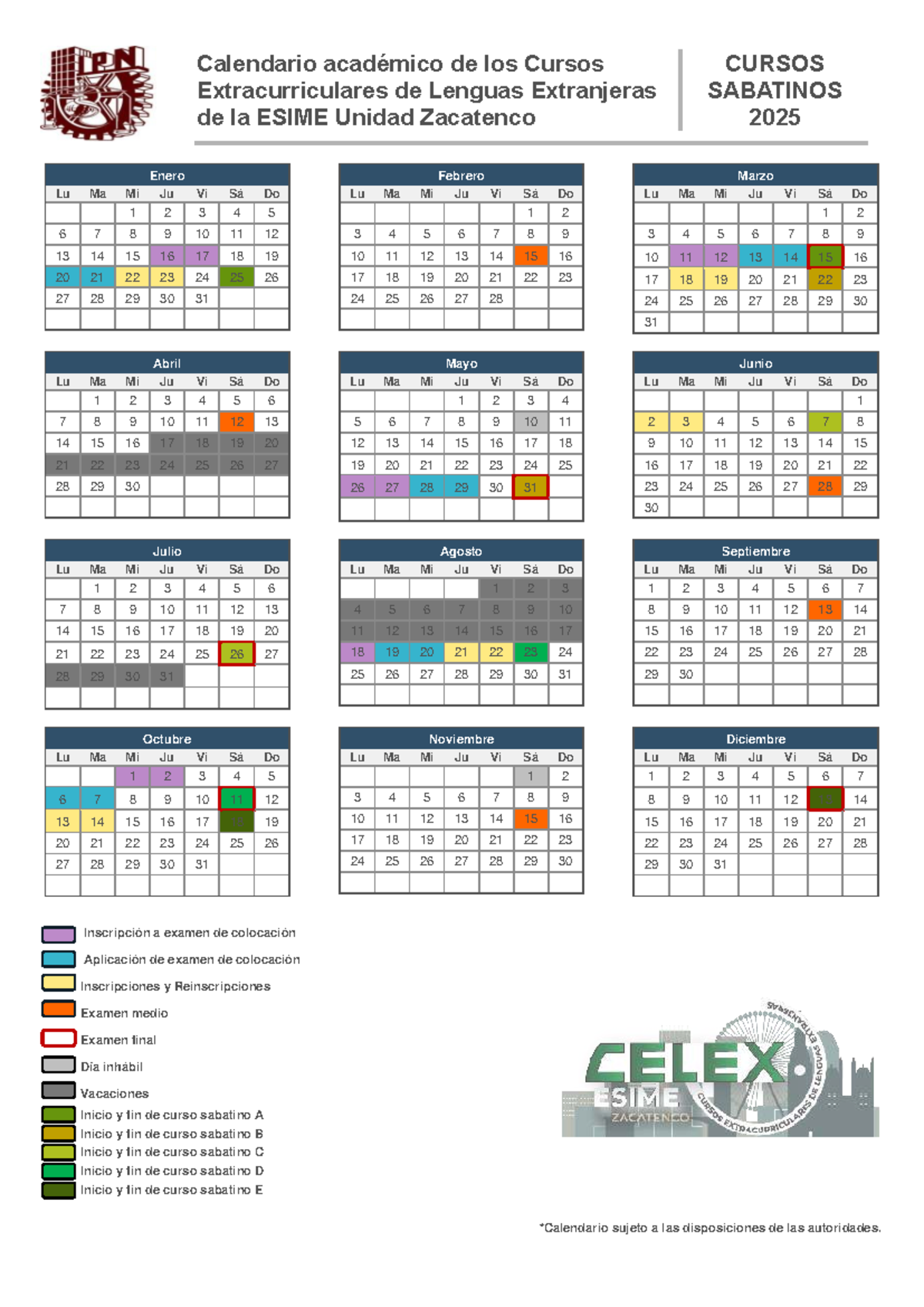 Calendario academico esime zacatenco