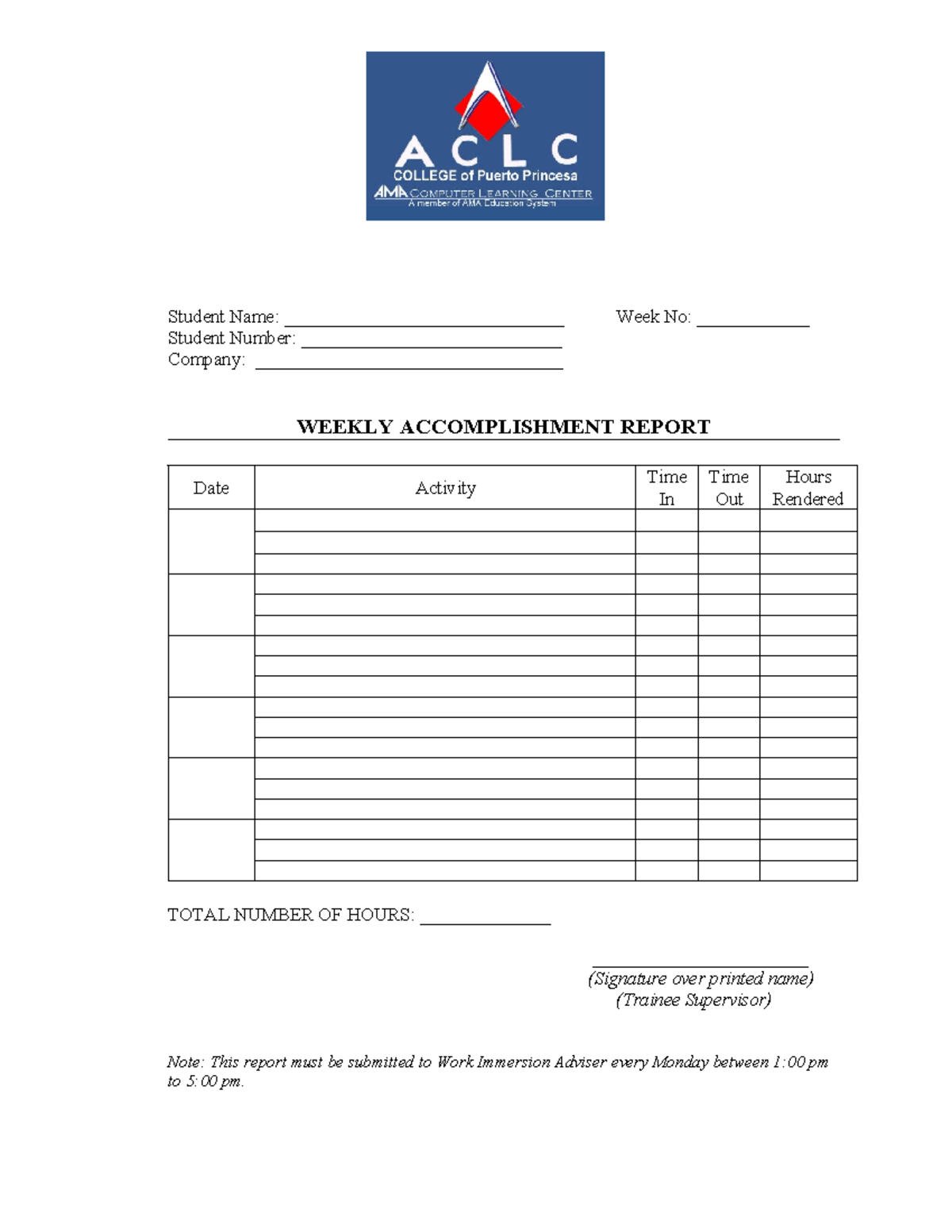 Weekly-Accomplishment-Report - Student Name ...