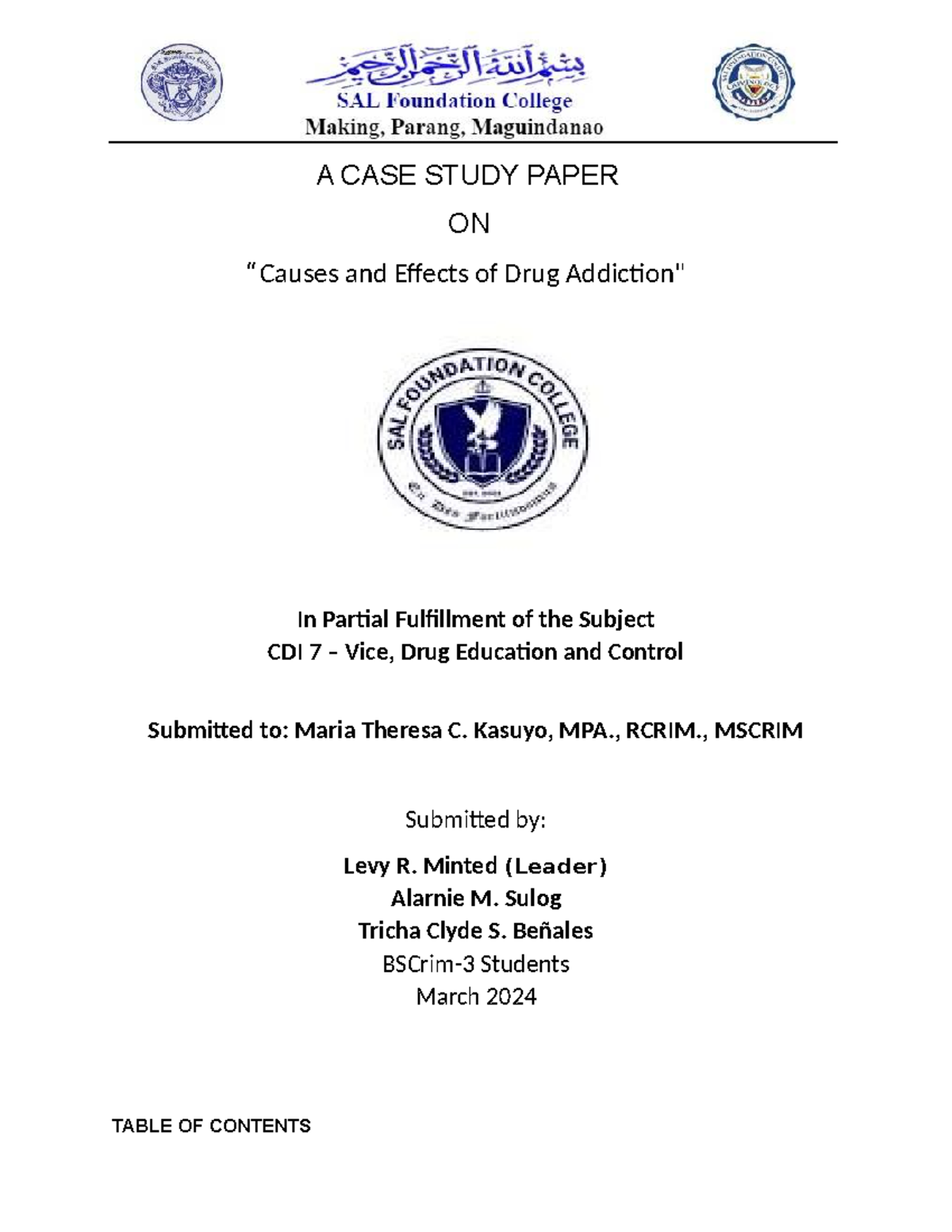 Case Study on Causes and Effects of Drug Addiction in CDI 7 - Studocu