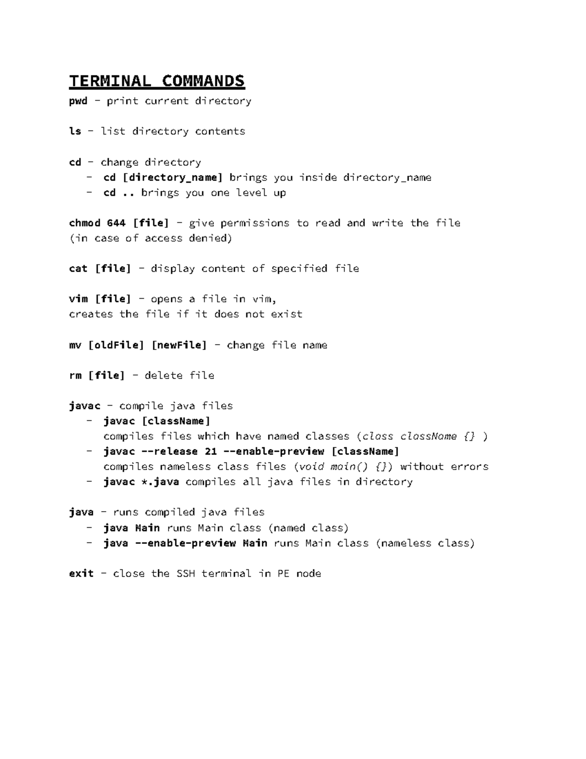 Lab Commands 2420 - TERMINAL COMMANDS pwd - print current directory ls ...