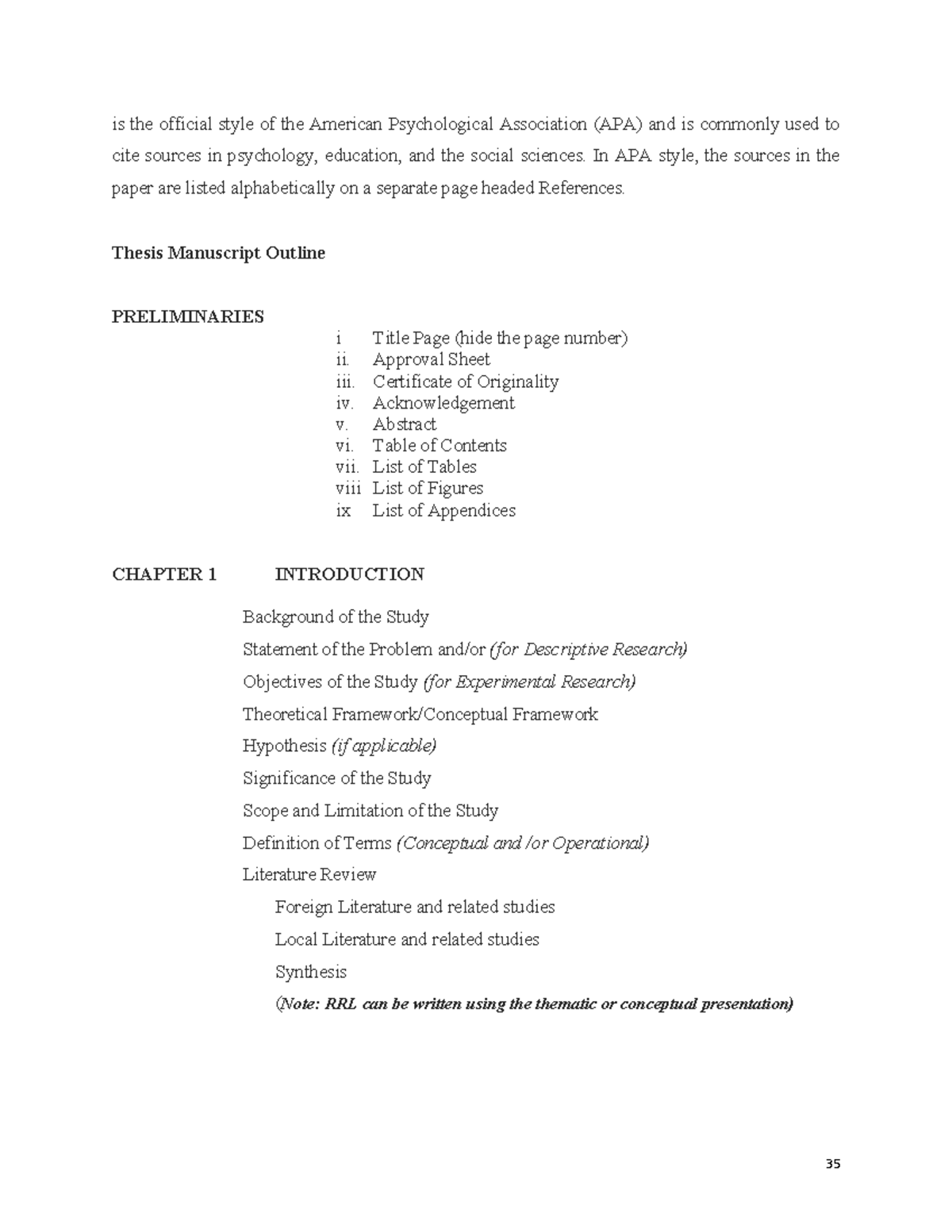 Thesis Manuscript Outline: IMRaD Format for APA Style (PSY 101) - Studocu