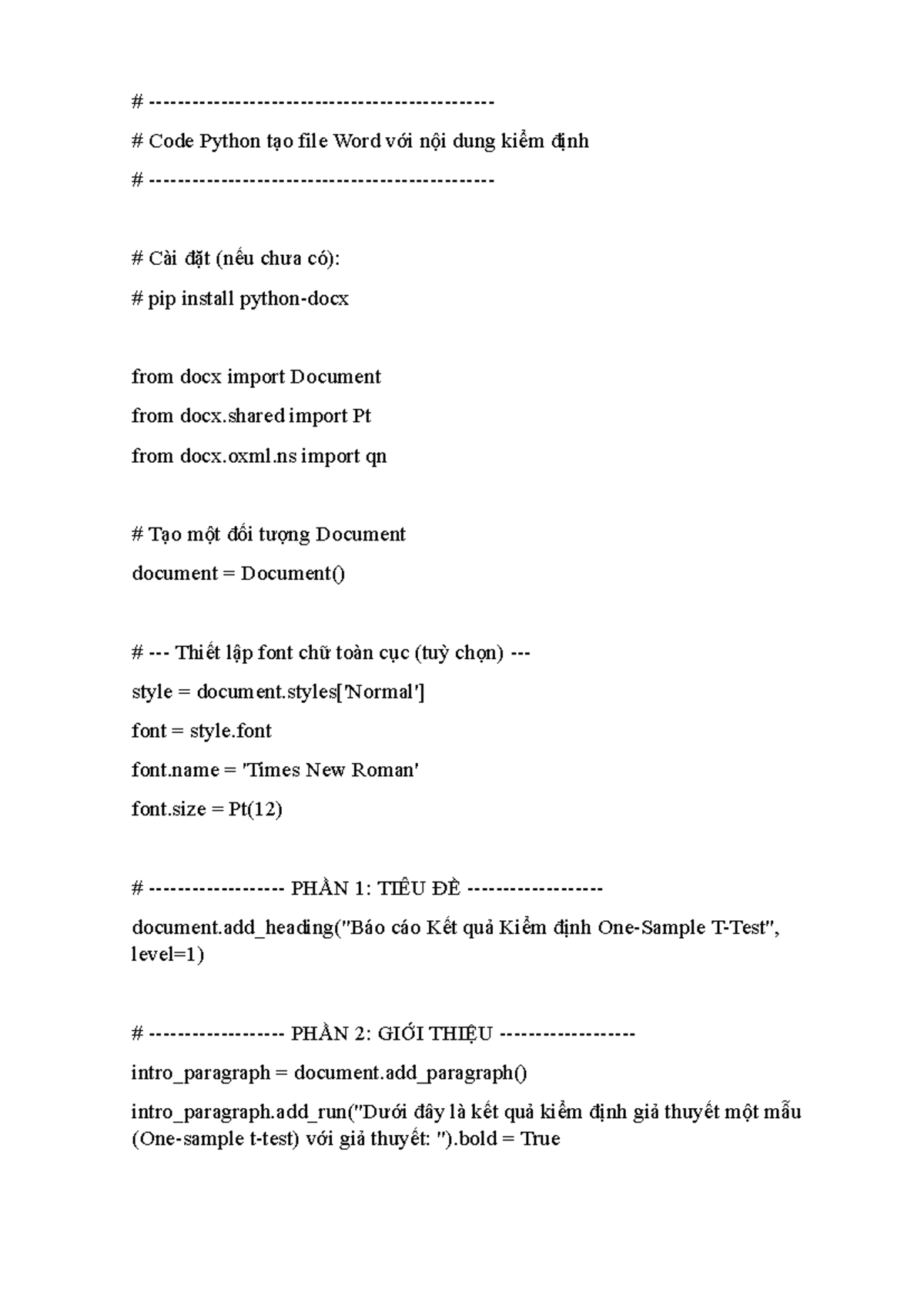 Code Python Tạo File Word cho Kết Quả Kiểm Định T-Test - Studocu