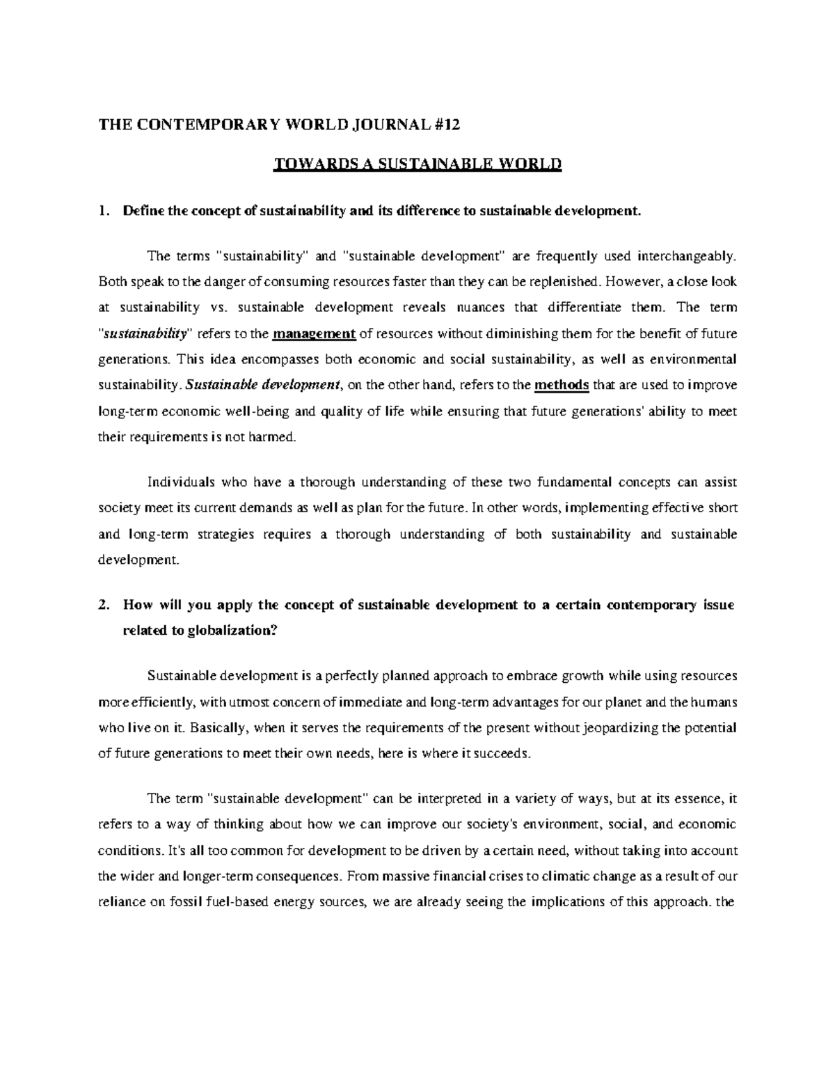 Towards a Sustainable World - Contemporary Issues Analysis Journal 12 ...