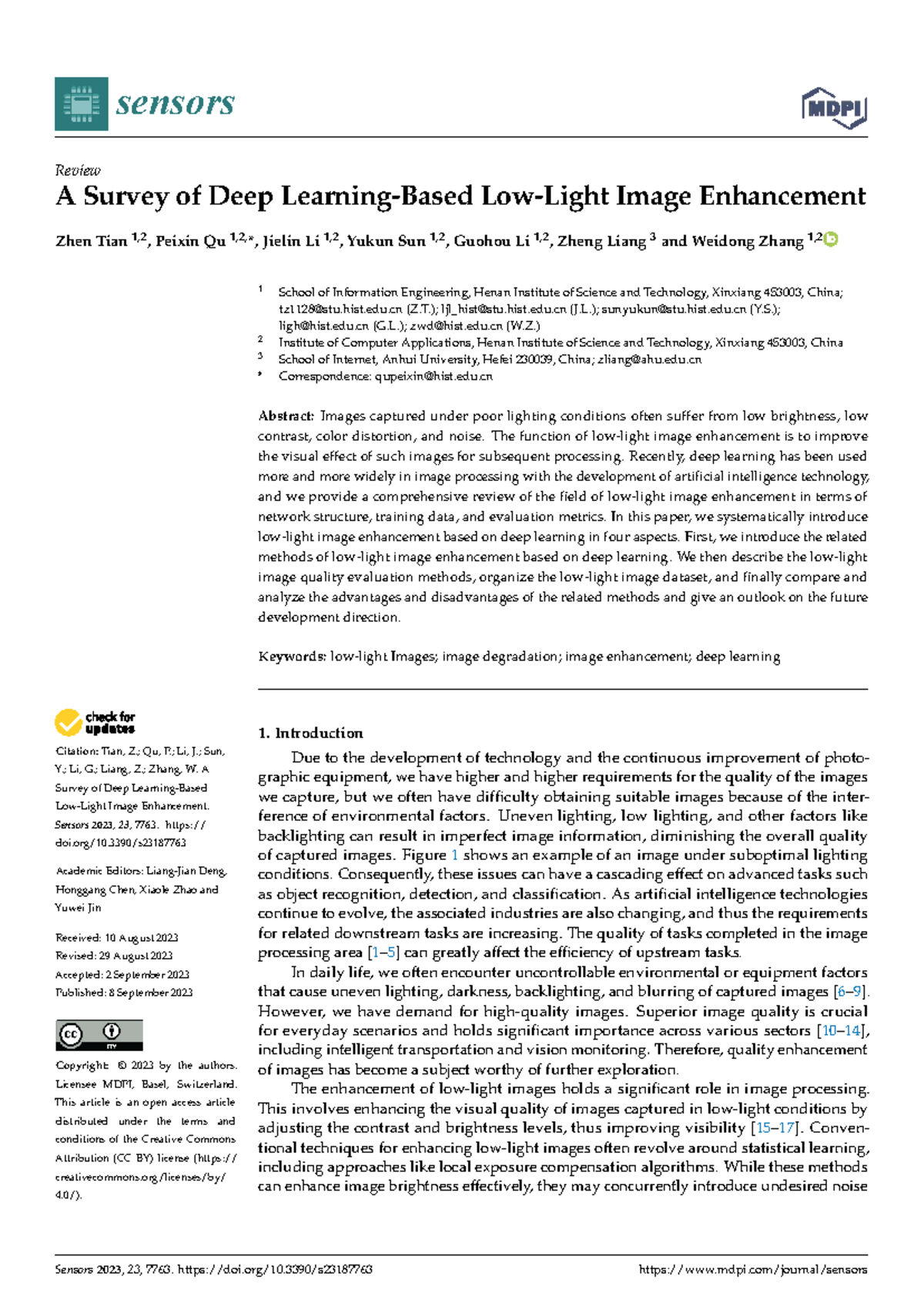 Sensors 2023: A Comprehensive Survey on Deep Learning for Low-Light ...