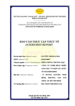 [Solved] BO CO THC TP NGN NG ANH - báo cáo thực tập - Studocu