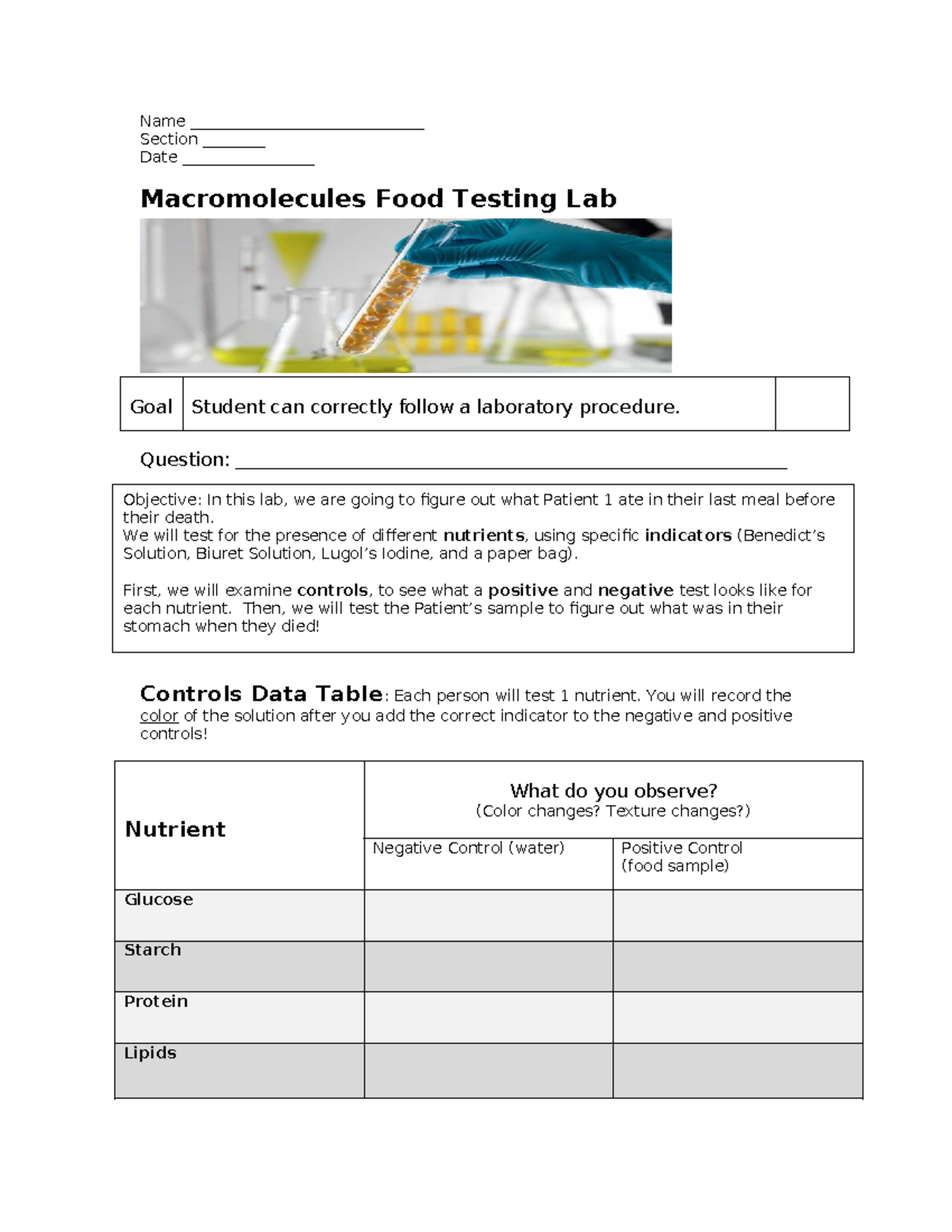 Macromolecules Lab: Food Testing for Nutrients Analysis - Studocu