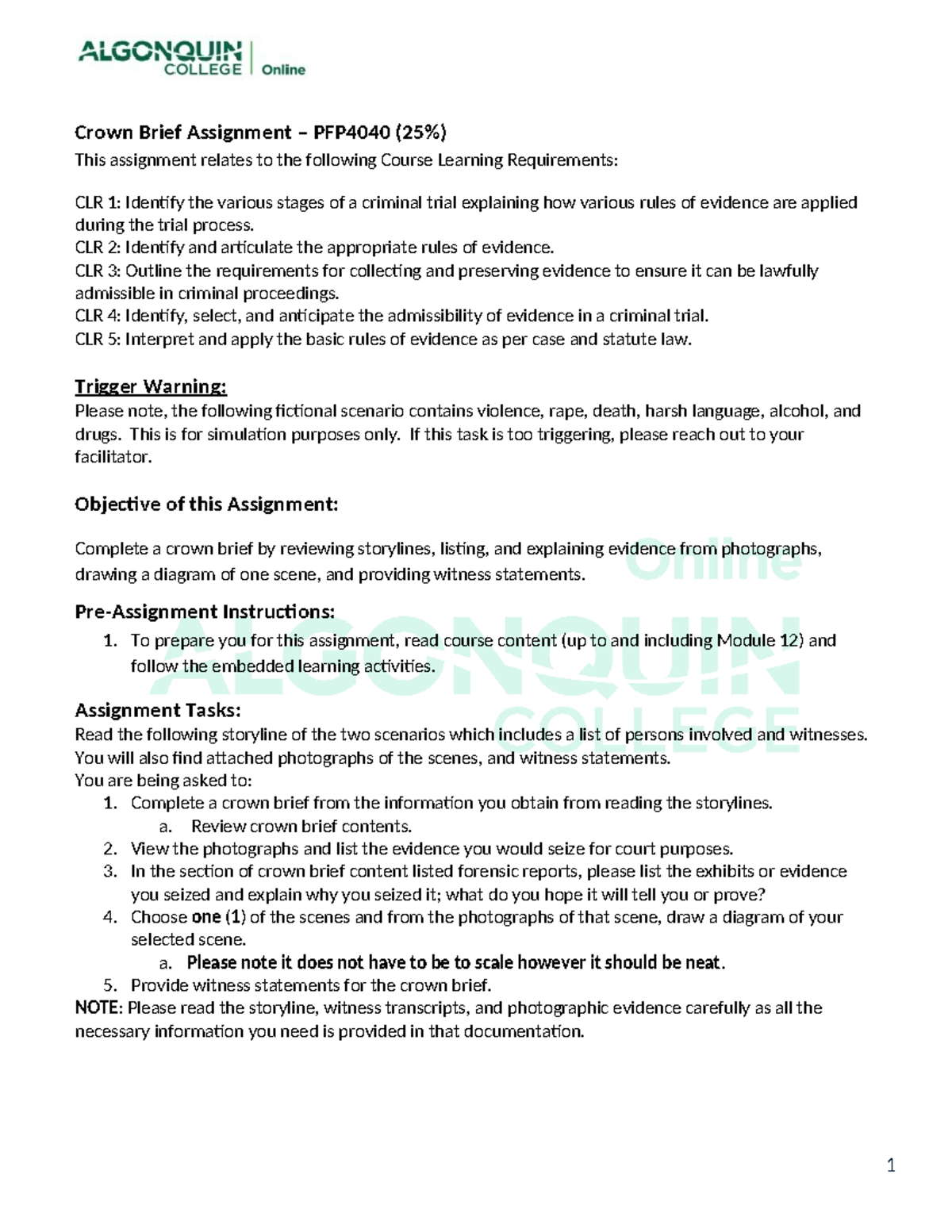 PFP4040 Assignment 2 - Crown Brief Overview and Evidence Analysis - Studocu