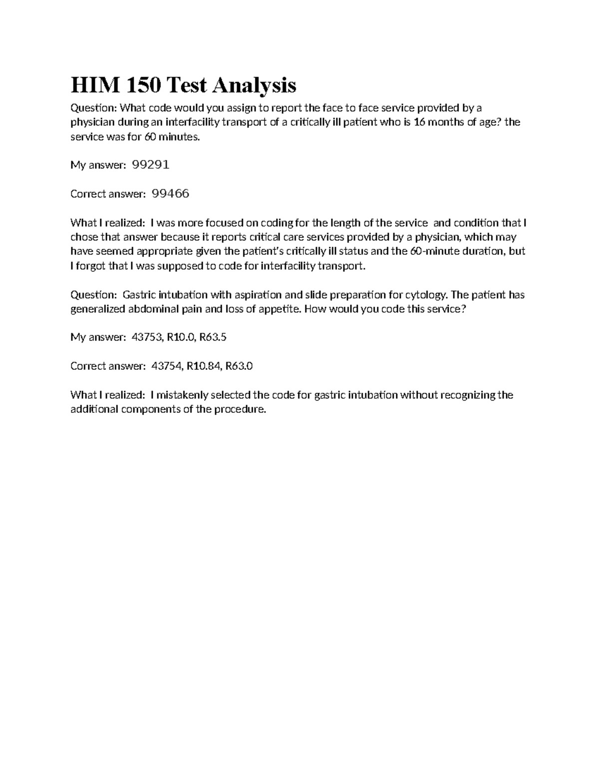HIM 150 Test 2 Analysis: Coding Errors and Insights - Studocu