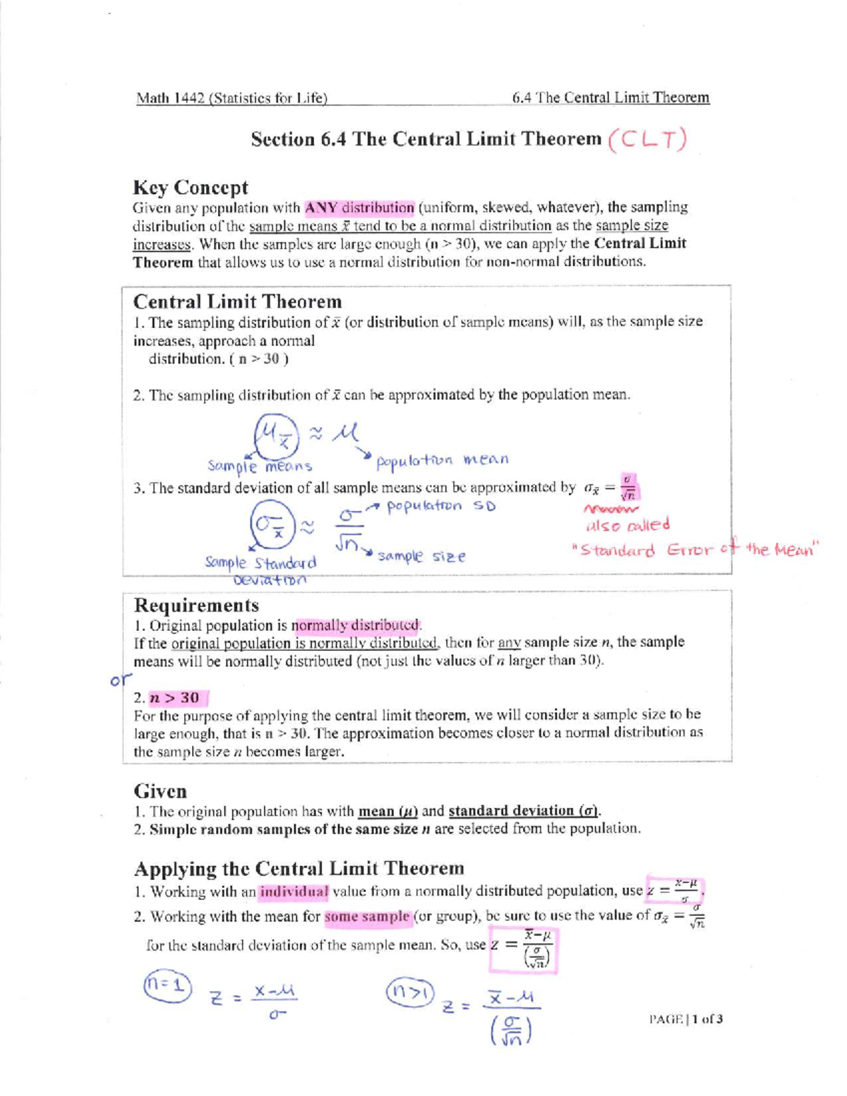 Math 1442 Final Exam Study Guide: Central Limit Theorem (CLT) - Studocu