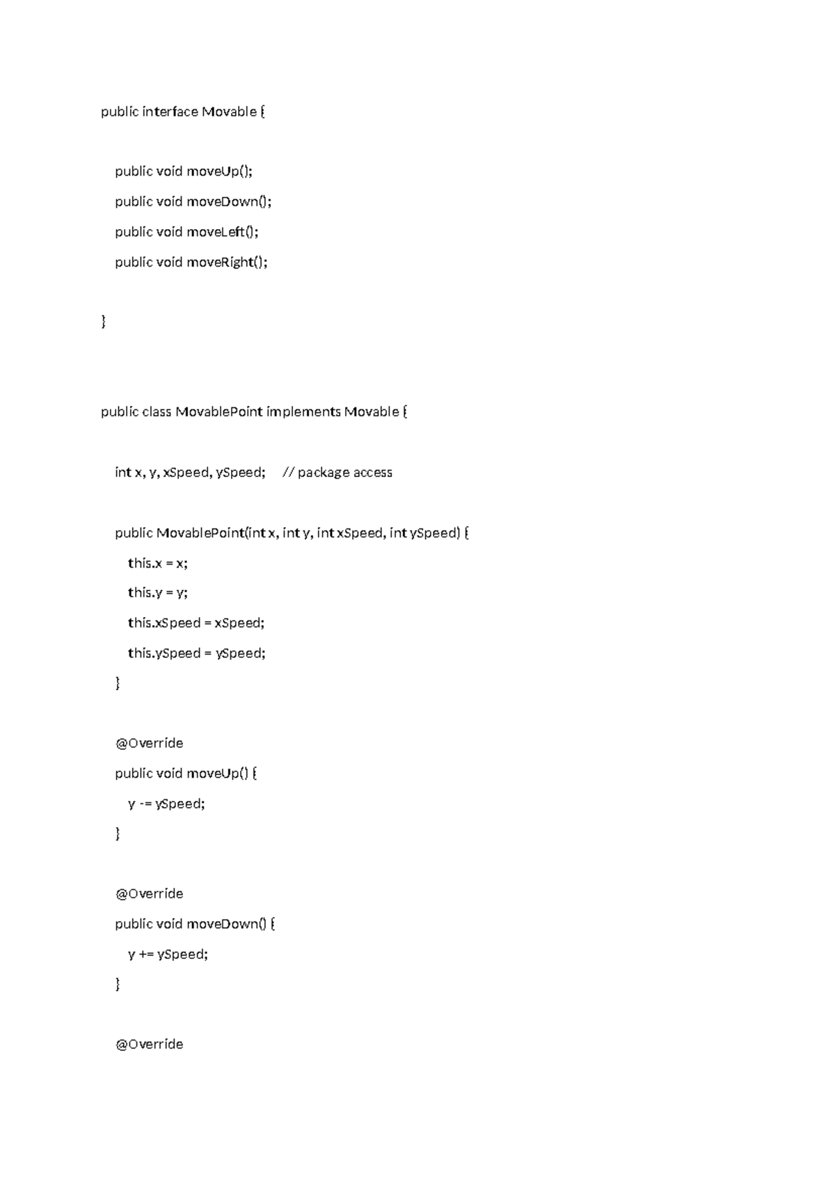 Movable Interface and Implementations in Java Code Example - Studocu