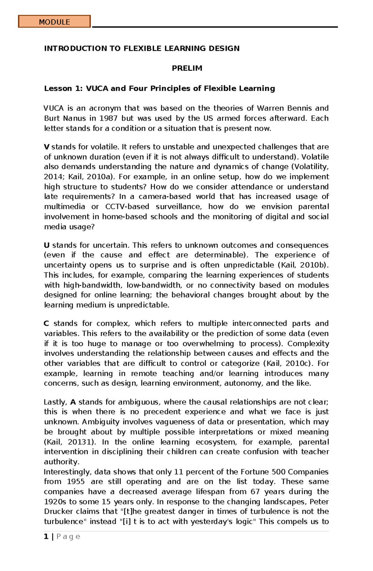 PCK2 - Prelim Lesson 1: Understanding VUCA in Flexible Learning Design ...