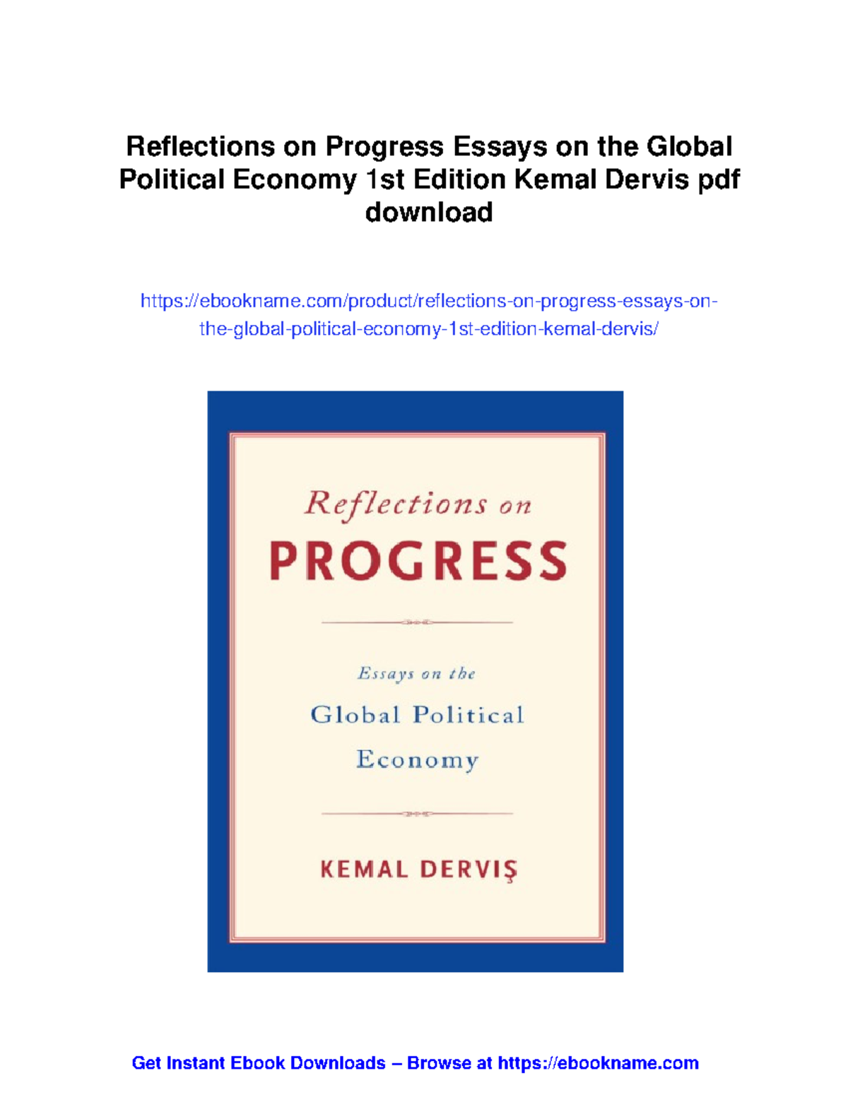 Reflections on Global Political Economy: Essays by Kemal Dervis (1st Ed ...