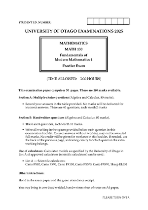 Fundamental of modern mathematics - MATH130 - Otago - Studocu
