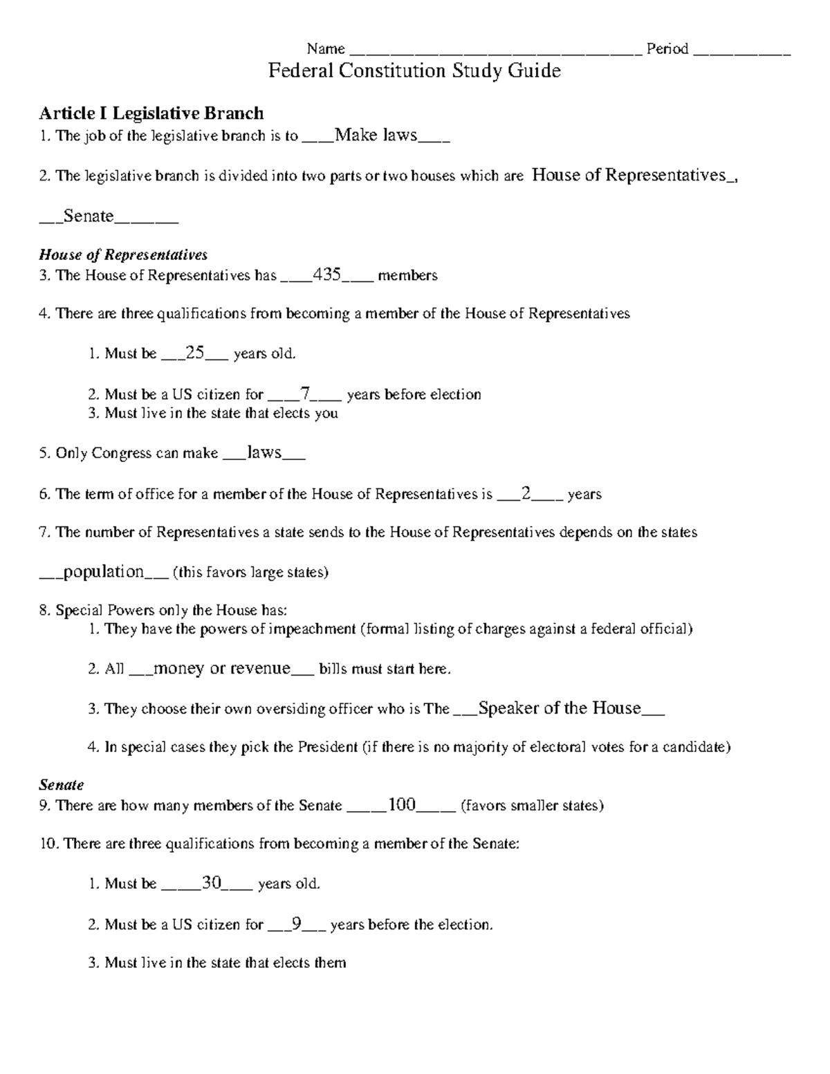 US Constitution Study Guide: Key Concepts & Answers - Studocu