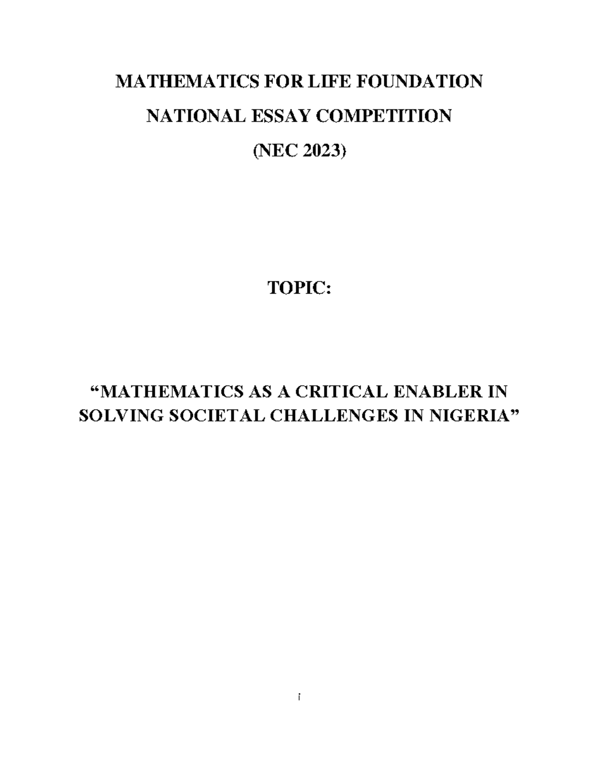 MATH4LIFE NEC 2023 Essay: Mathematics as a Key to Societal Solutions ...