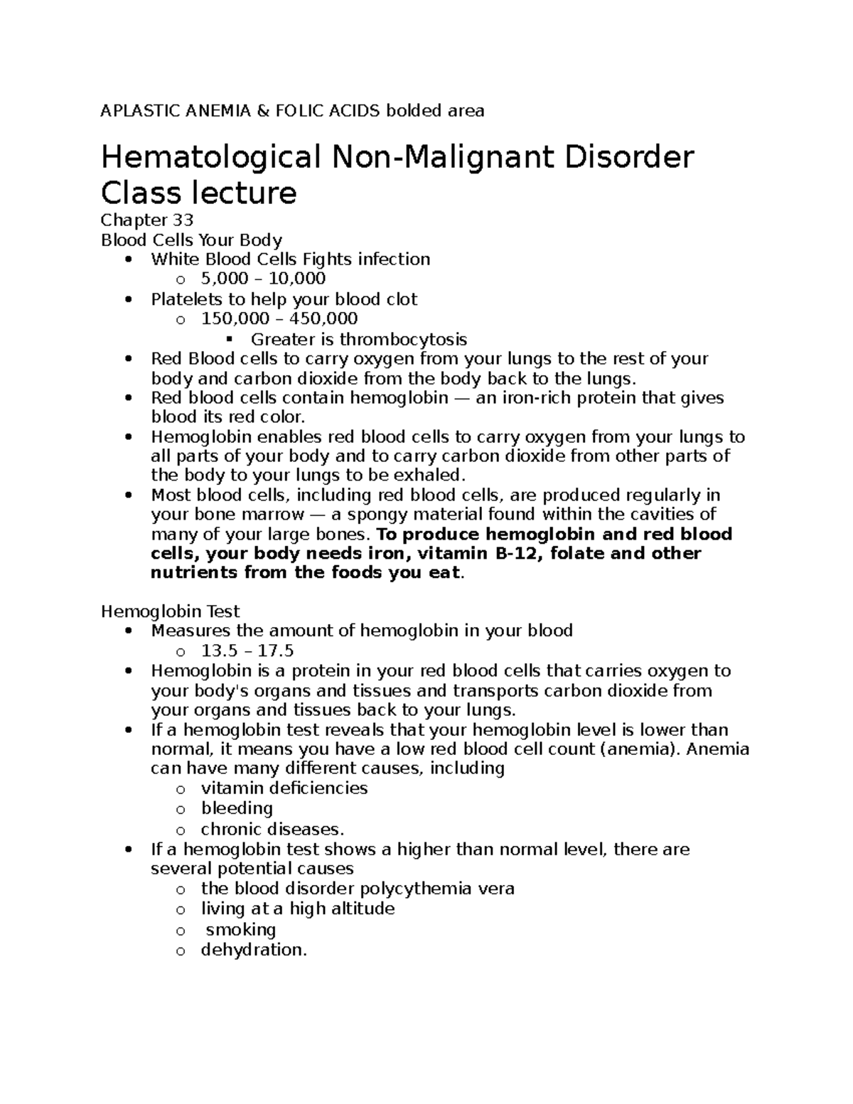 MED SURG HEMO: Aplastic Anemia and Folic Acids - APLASTIC ANEMIA ...