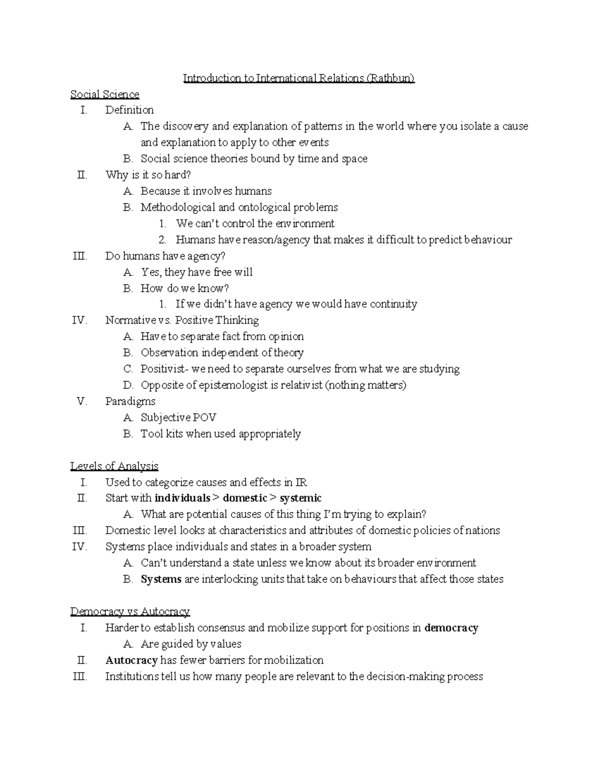 IR 210 Lecture Notes - Comprehensive Study Guide on International ...